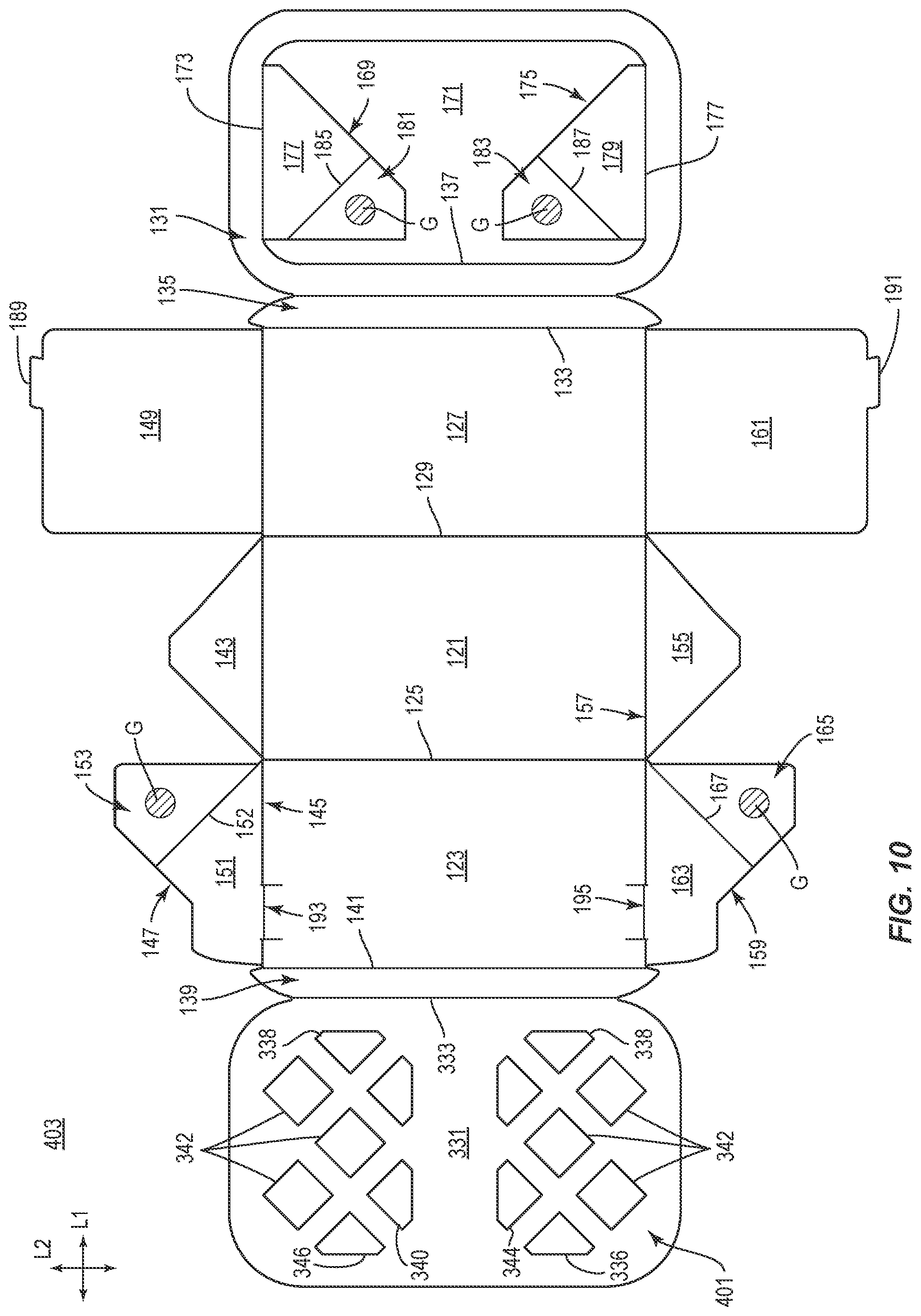 Patent US12378033 Figure 10 – Tray for food products