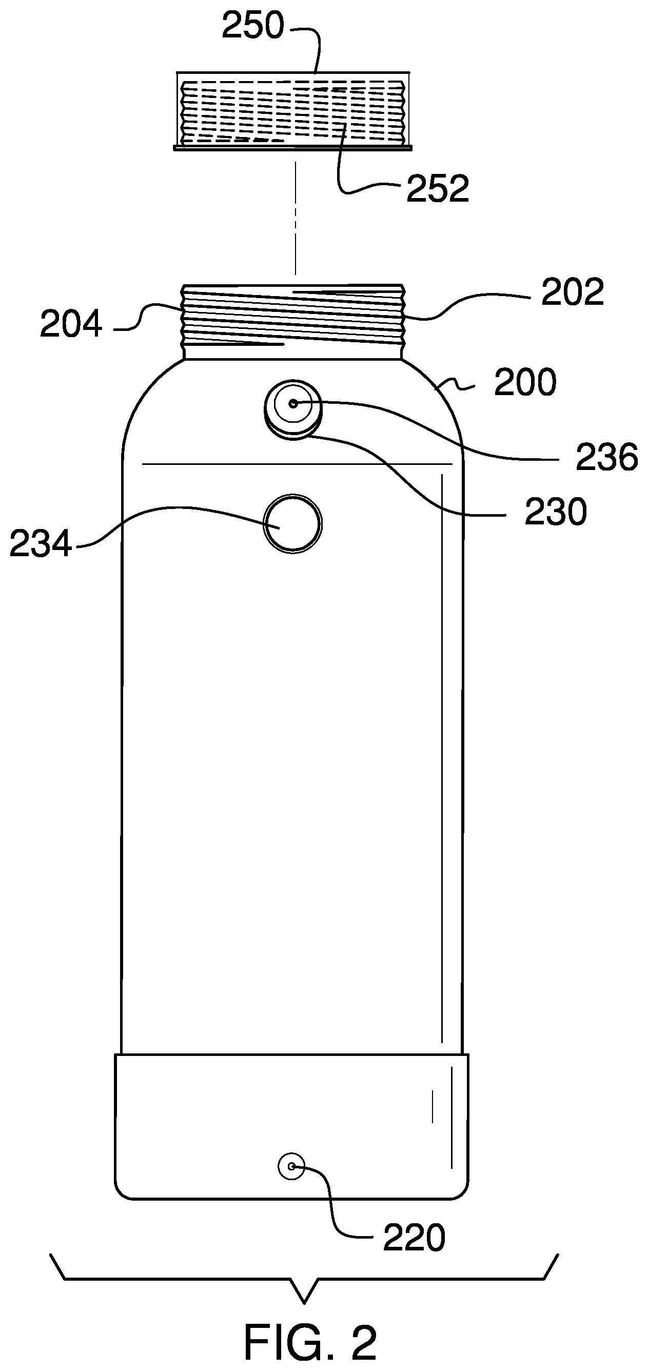 Patent US12378036 Figure 2 – Combination drink container and sanitizer dispenser
