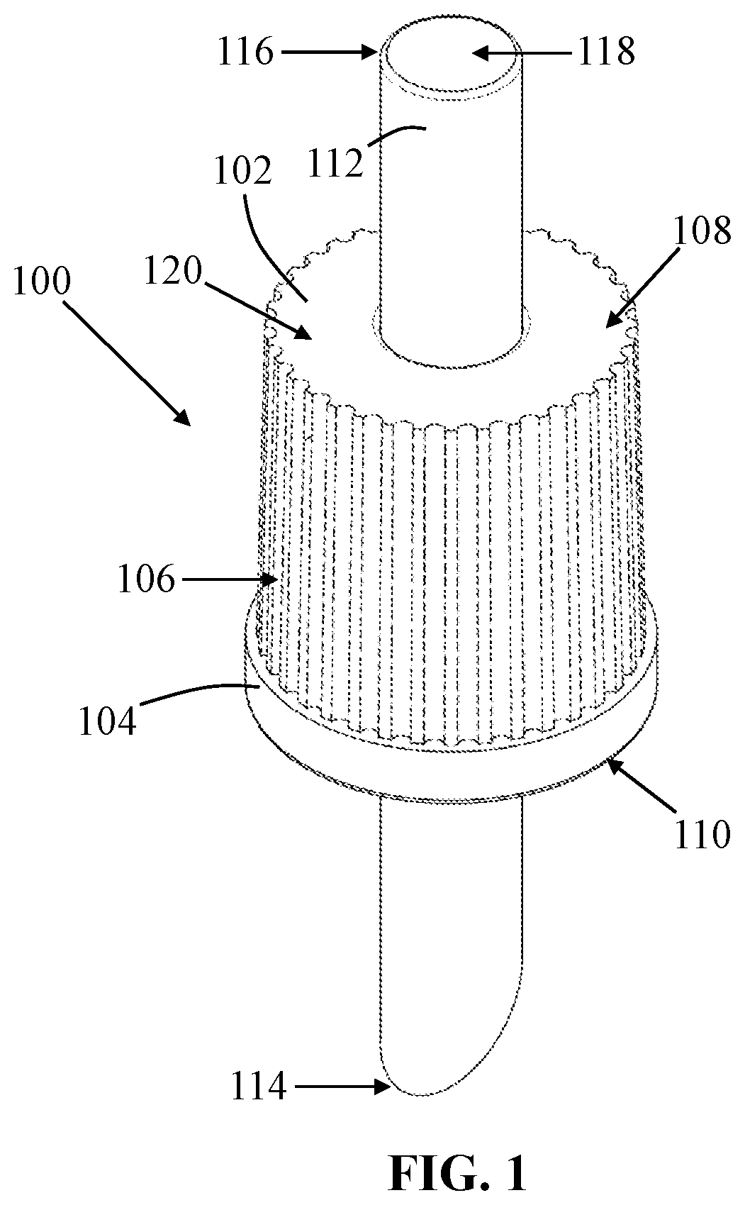 Patent US12378043 Figure 1 – Adhesive sealant discharge cap for handheld adhesive sealant tubes