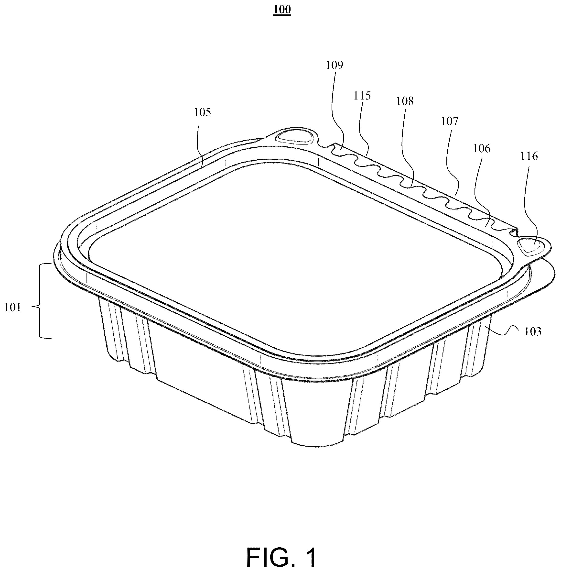 Patent US12378049 — Tamper-evident plastic container — Figure 1