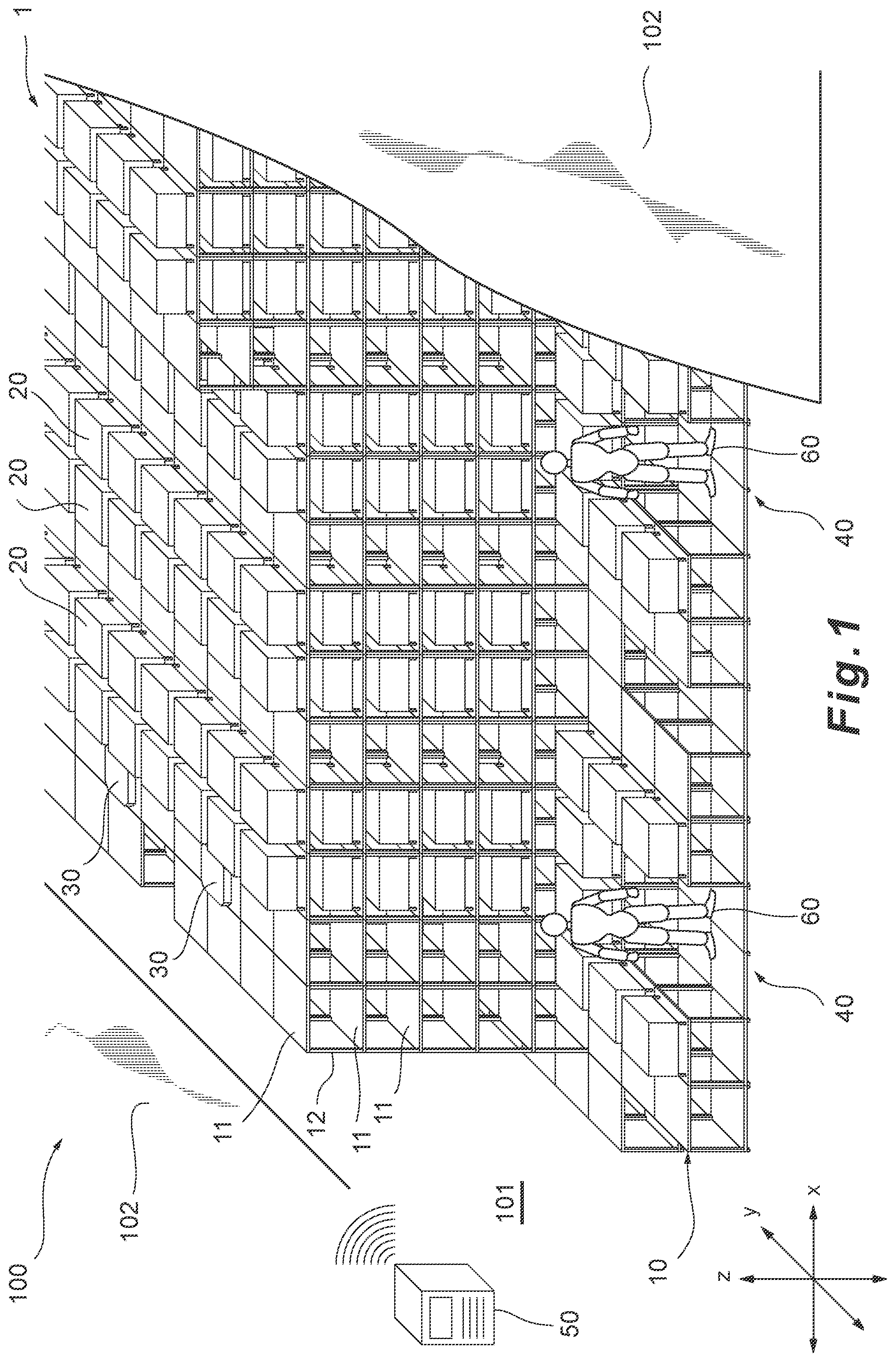 Patent US12378072 Figure 1 – Transportation robot control system for warehouse system and control method