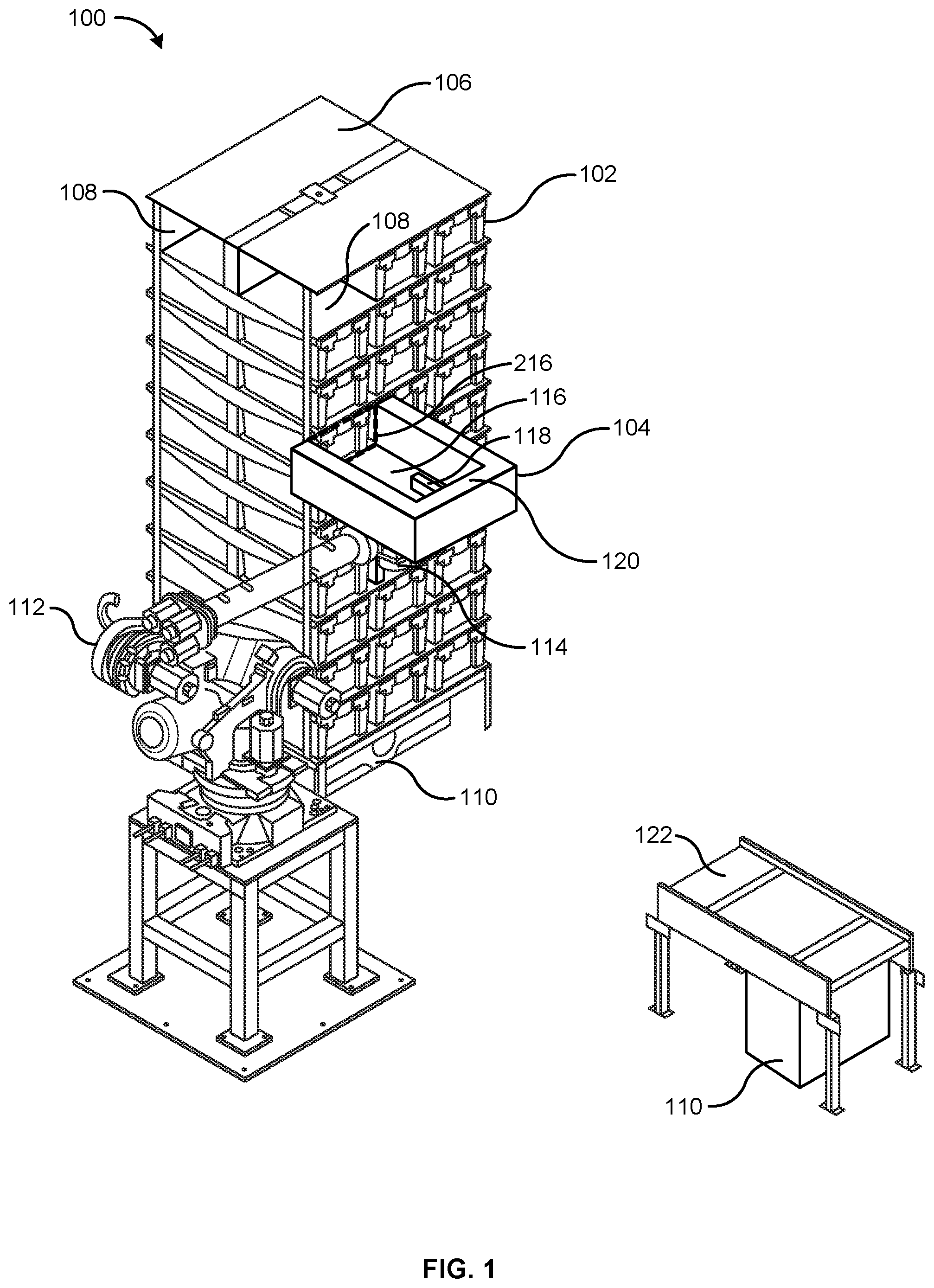Patent US12378078 Figure 1 – Container management system