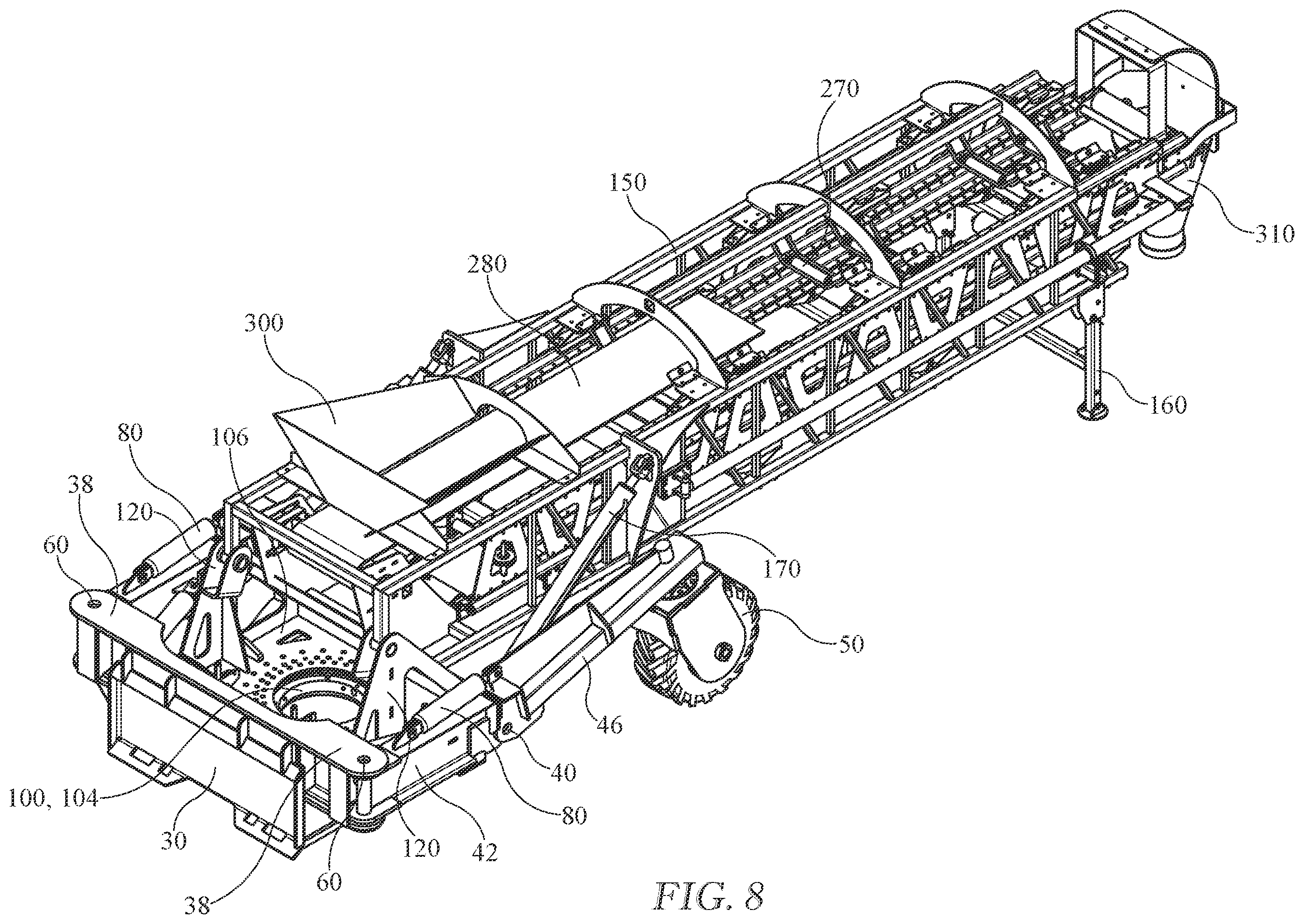 Patent US12378082 Figure 8 – Portable telescopic conveyor belt