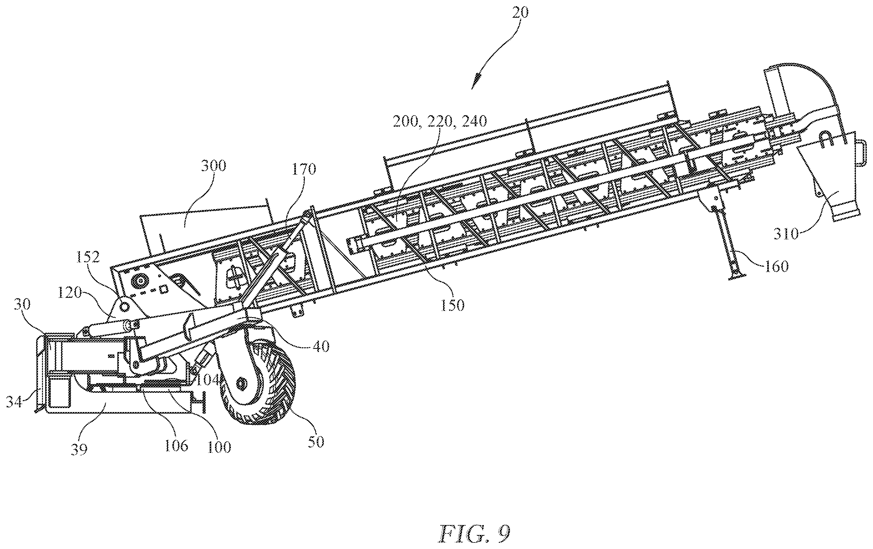 Patent US12378082 Figure 9 – Portable telescopic conveyor belt