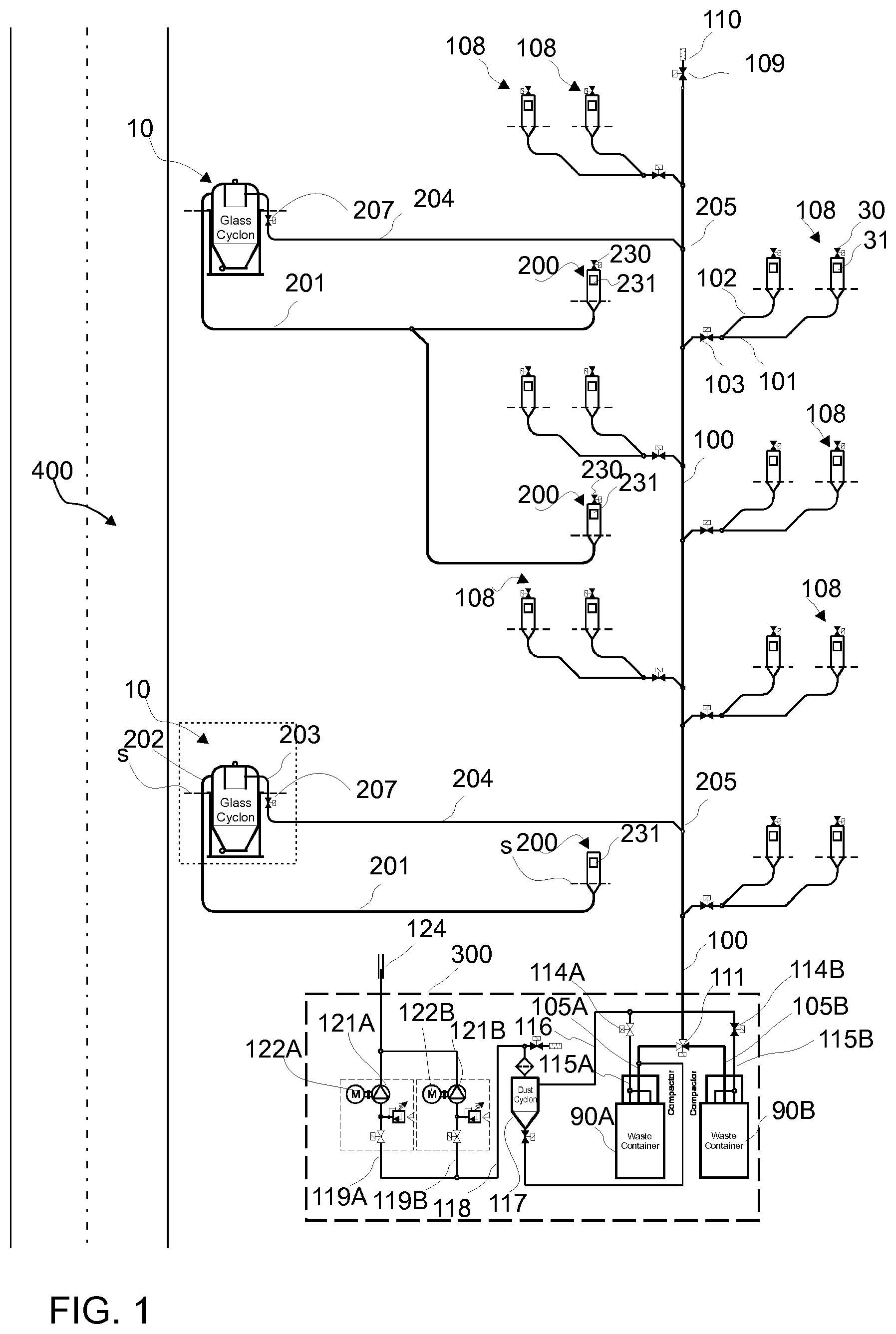 Patent US12378085 Figure 1 – Method for conveying material and material conveying arrangement