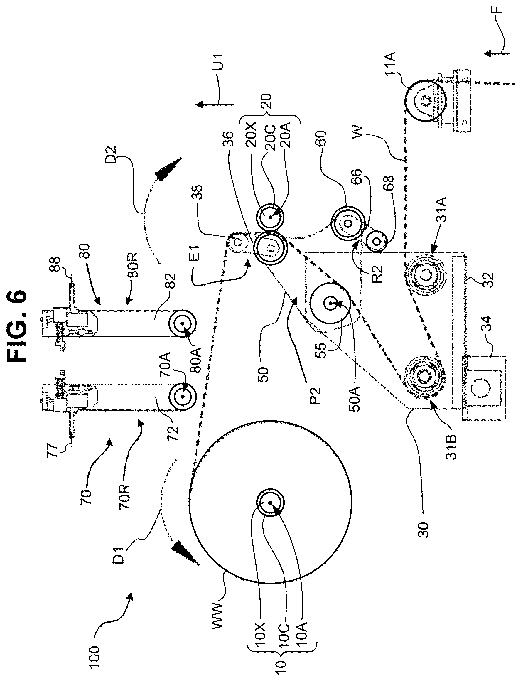 Patent US12378090 Figure 6 – Dual position web transfer system