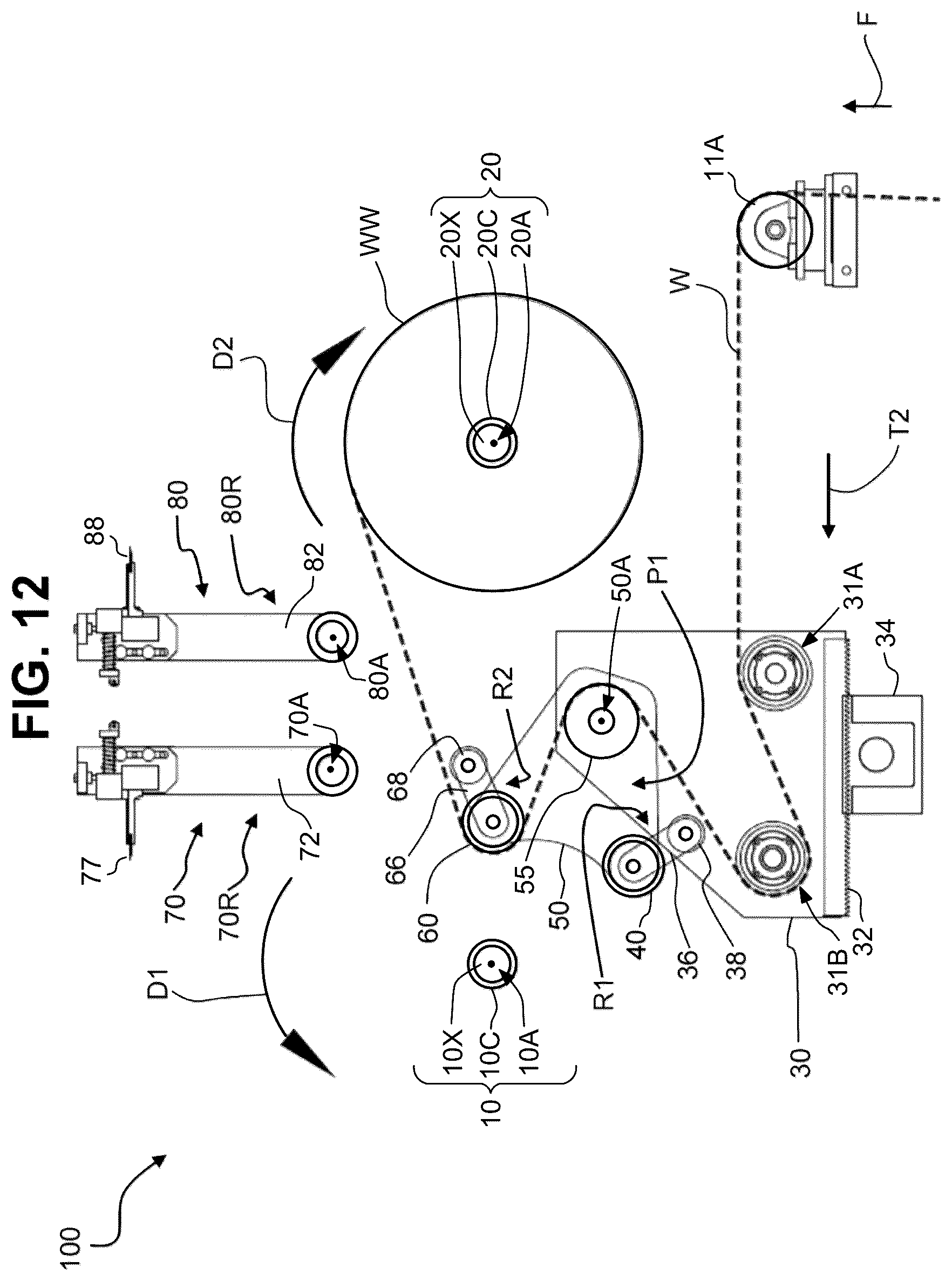 Patent US12378090 Figure 12 – Dual position web transfer system