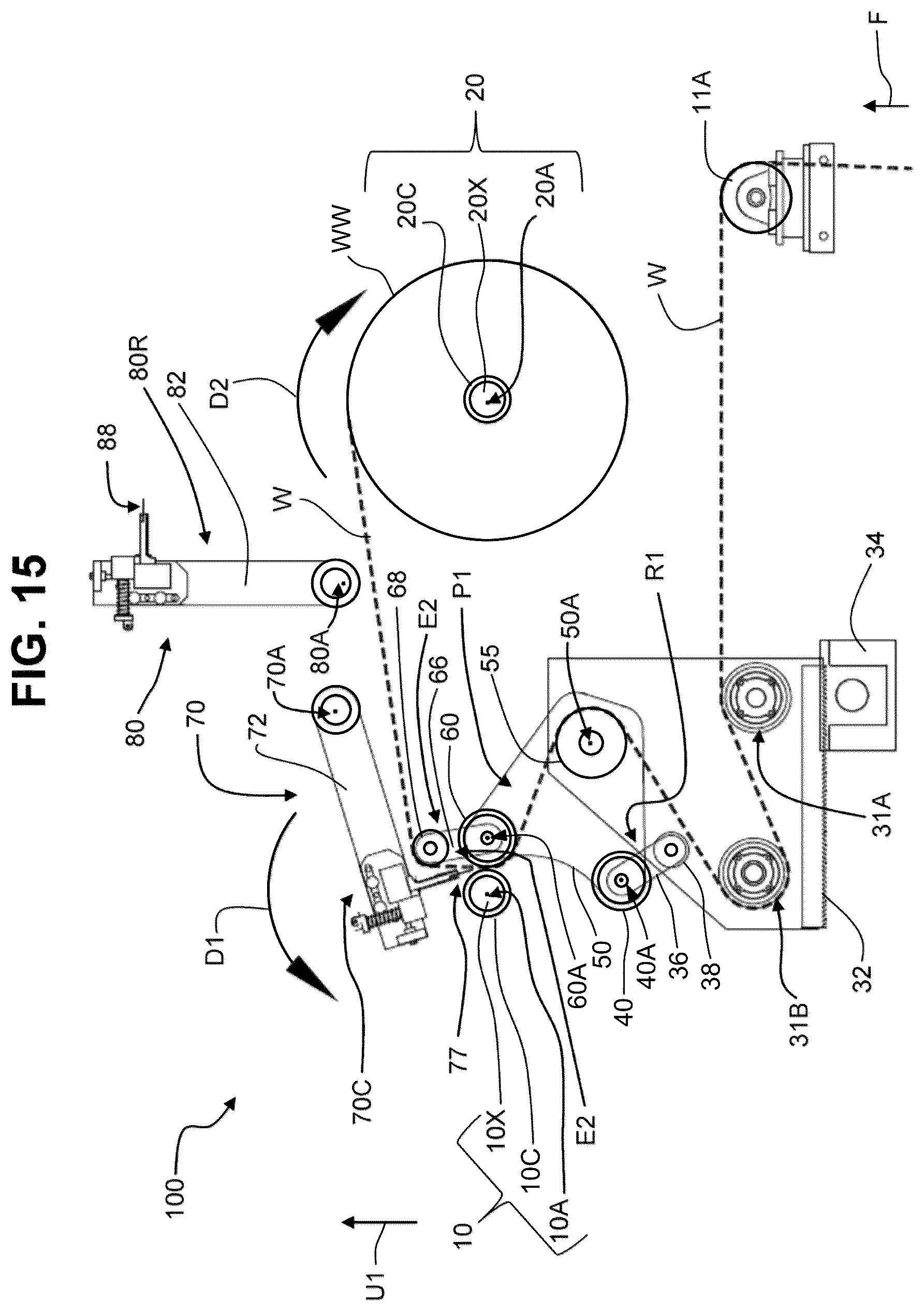 Patent US12378090 Figure 15 – Dual position web transfer system