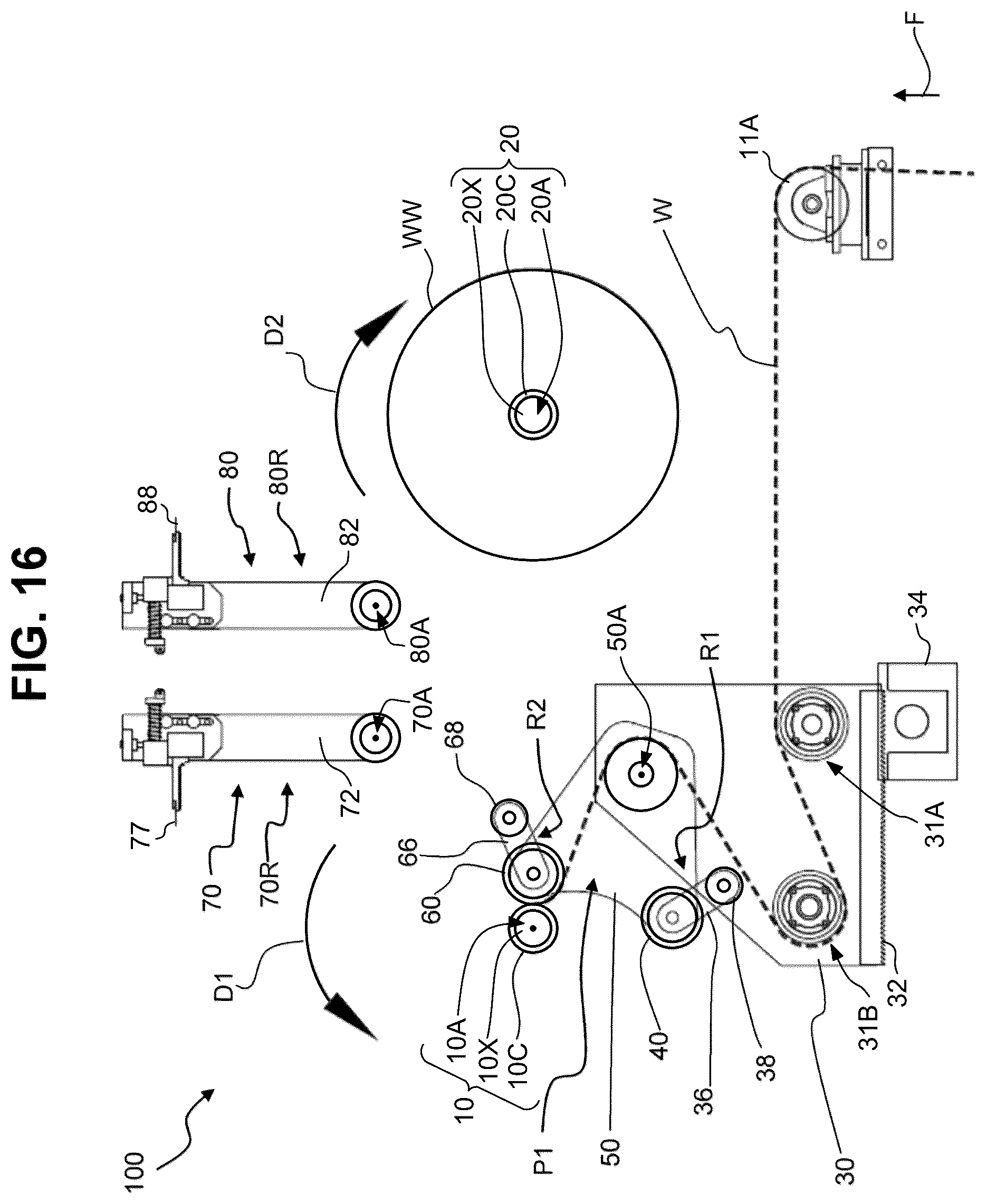 Patent US12378090 Figure 16 – Dual position web transfer system