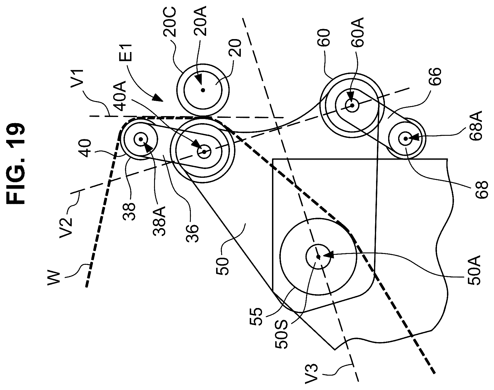 Patent US12378090 Figure 19 – Dual position web transfer system