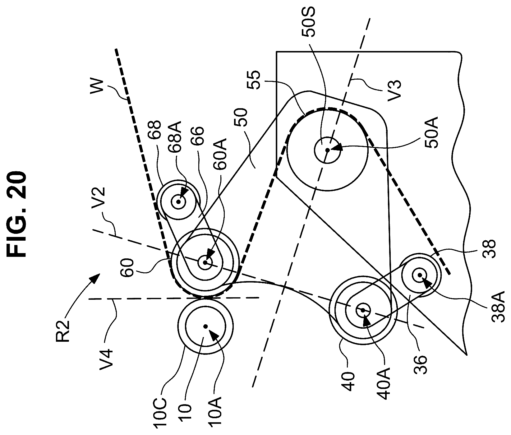 Patent US12378090 Figure 20 – Dual position web transfer system