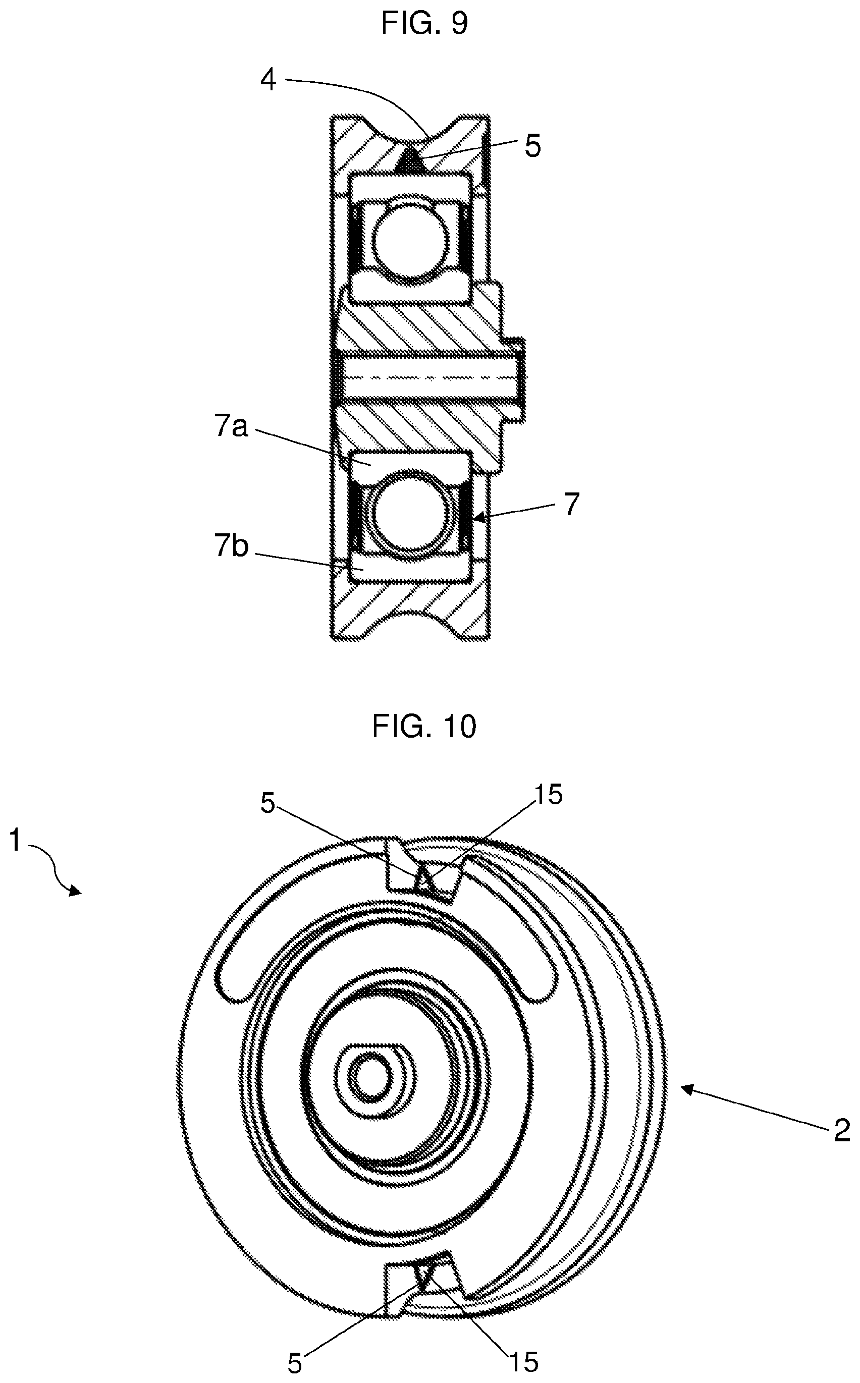 Patent US12378096 Figure 4 – Roller for elevator door hangers comprising at least one insert