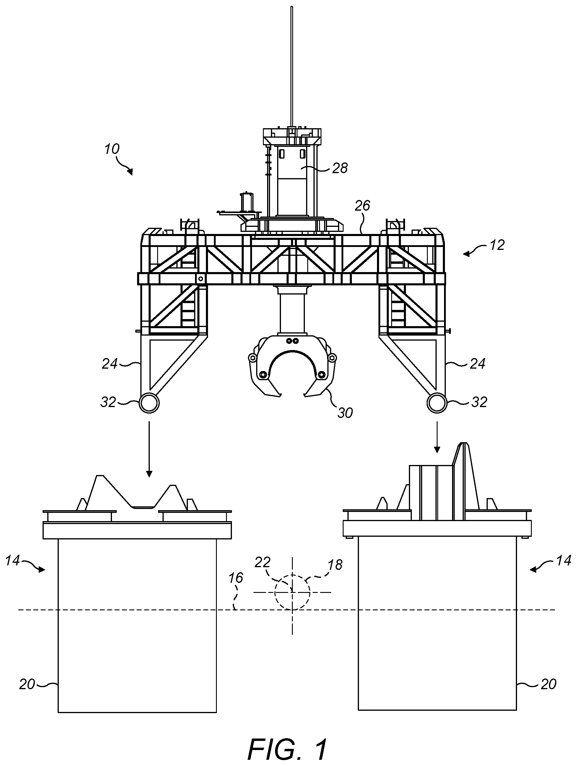 Patent US12378098 Figure 1 – Lifting systems for subsea pipelines and methods for installing lifting systems