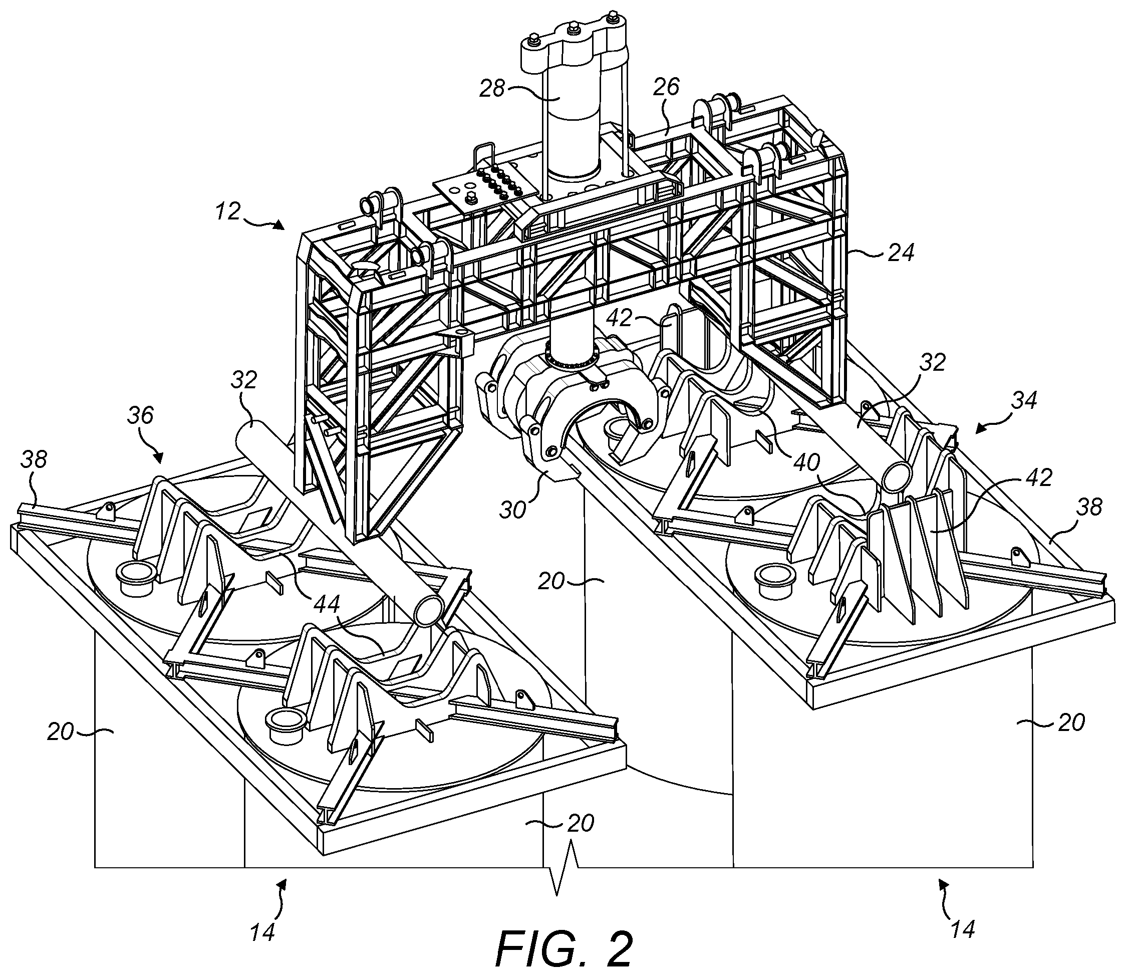 Patent US12378098 Figure 2 – Lifting systems for subsea pipelines and methods for installing lifting systems
