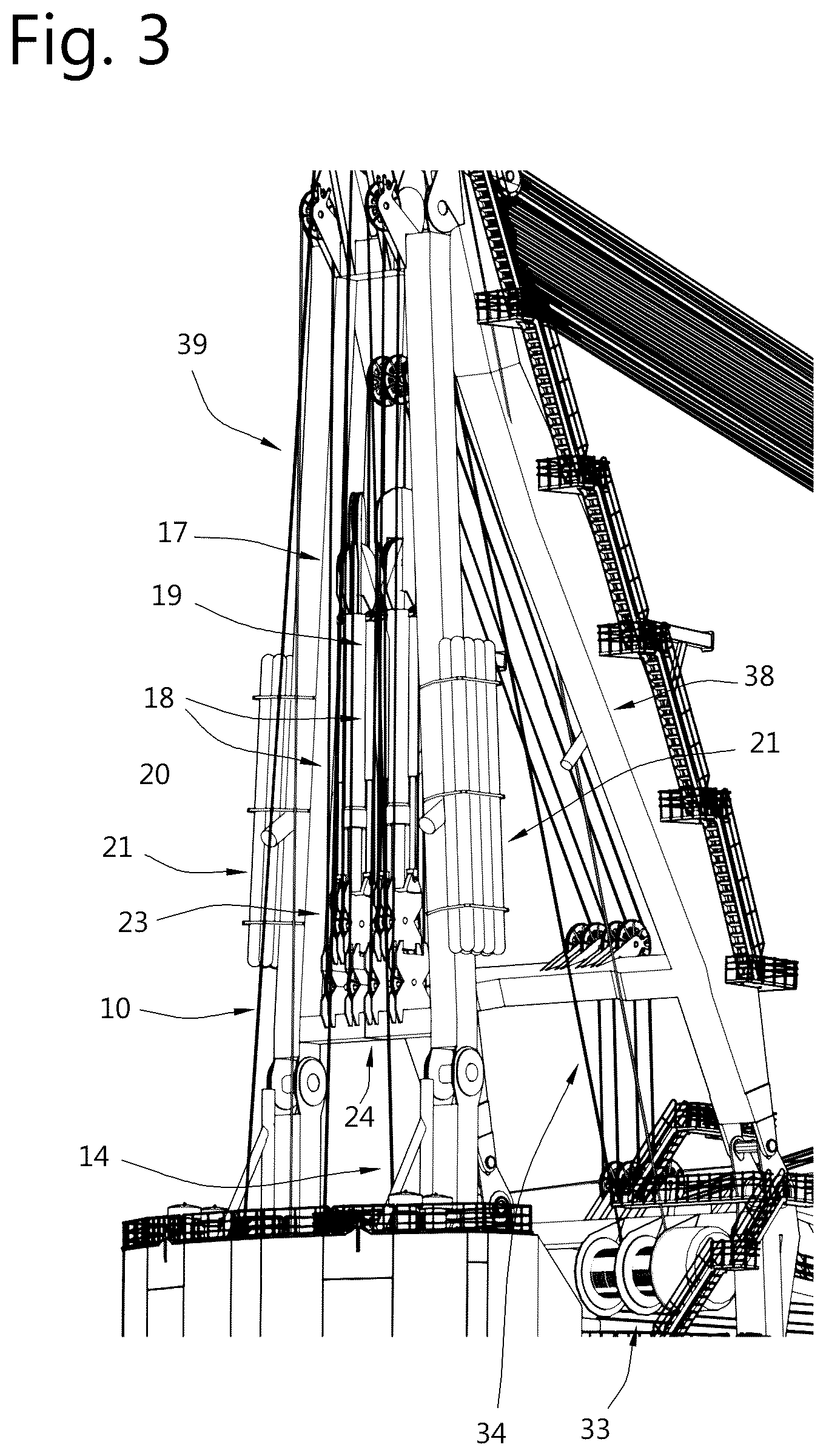 Patent US12378099 Figure 2 – Heave compensated dual hoist crane