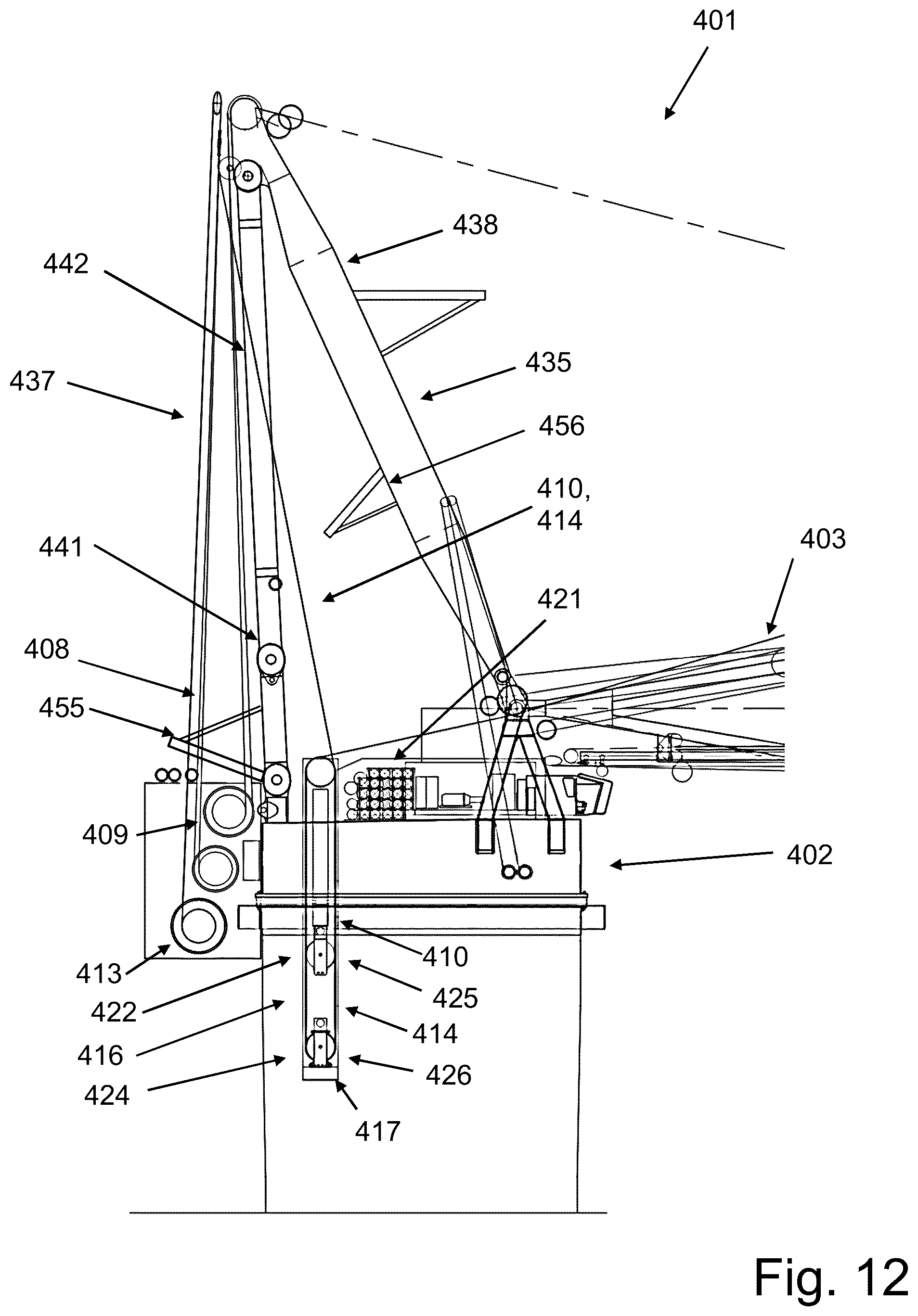 Patent US12378099 Figure 7 – Heave compensated dual hoist crane