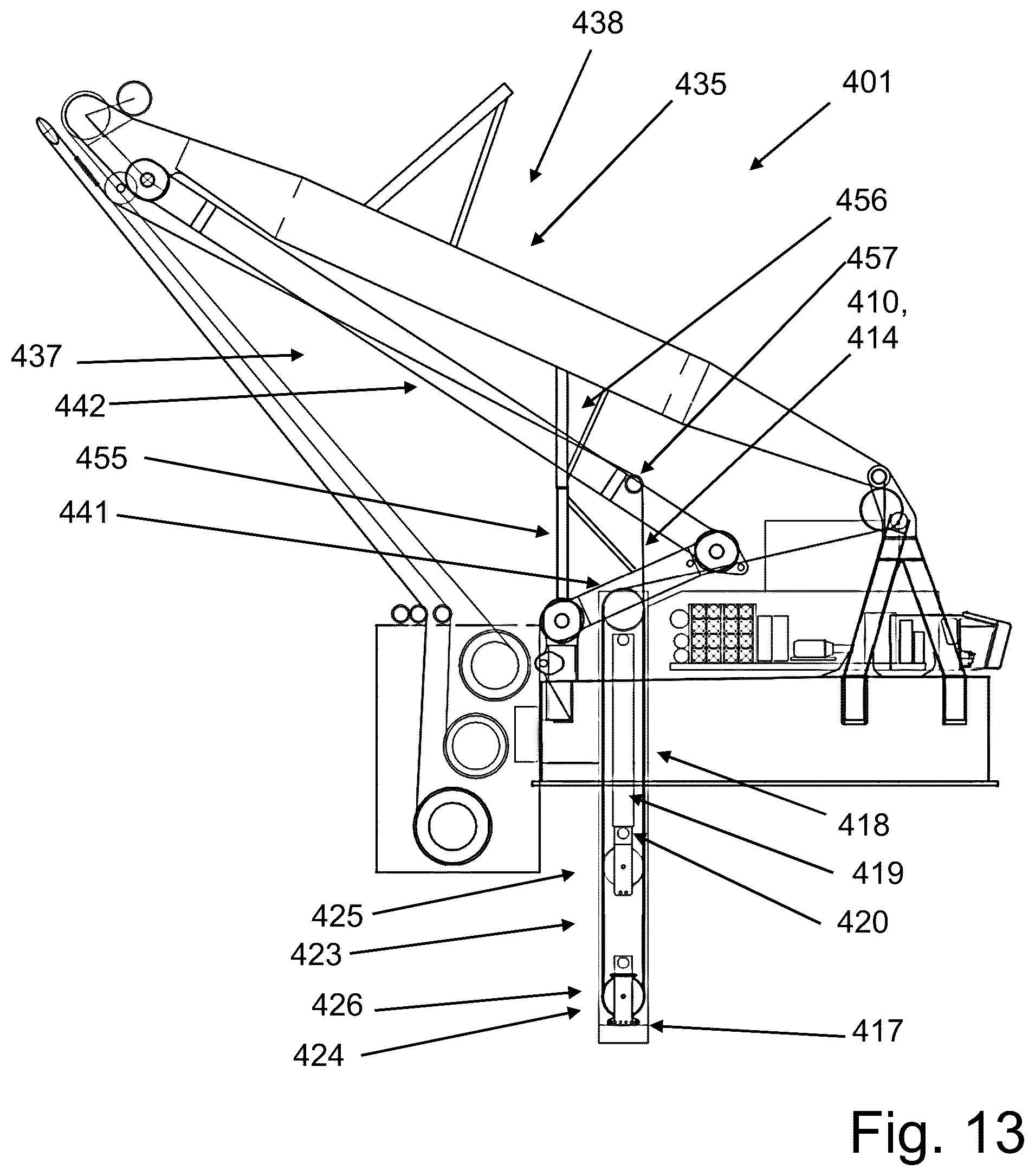 Patent US12378099 Figure 8 – Heave compensated dual hoist crane
