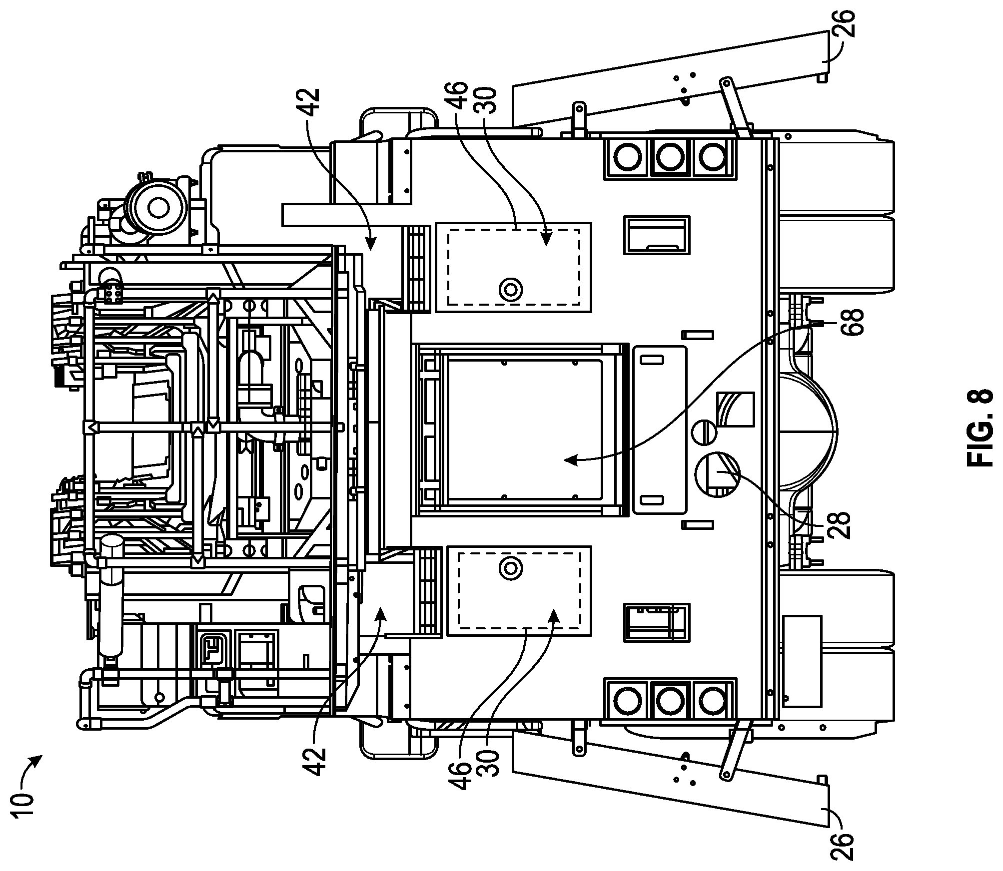 Patent US12378102 Figure 8 – Support structure for a ladder assembly of a fire apparatus