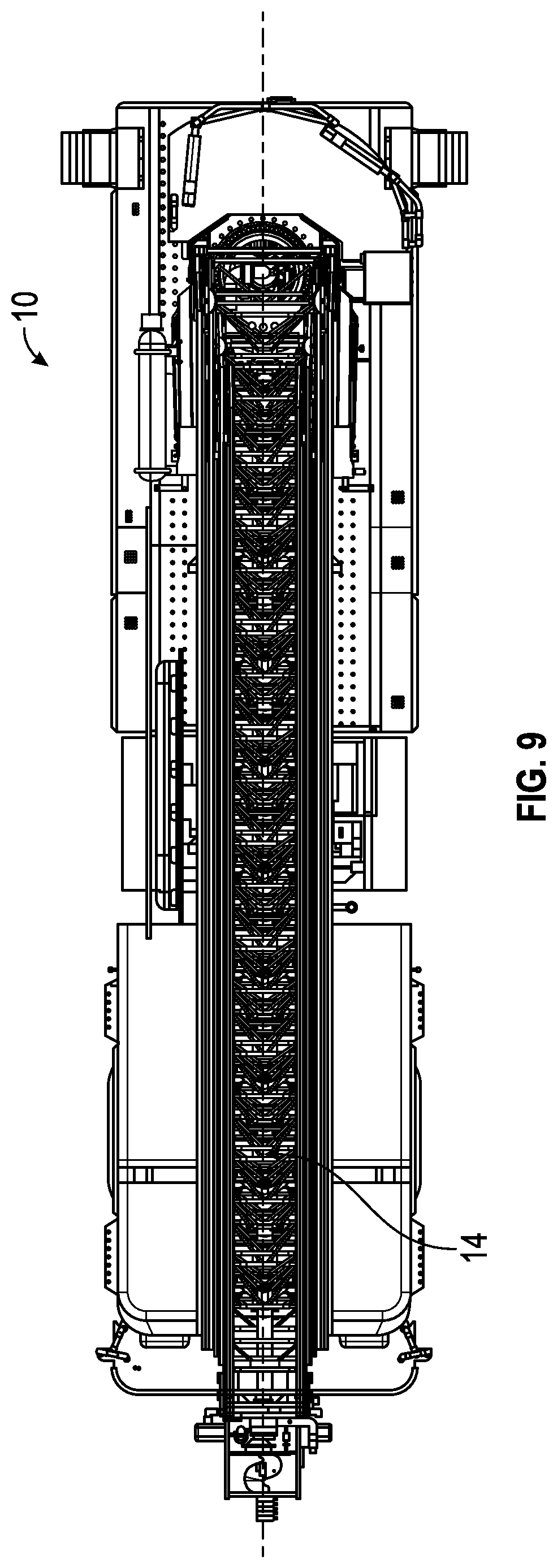 Patent US12378102 Figure 9 – Support structure for a ladder assembly of a fire apparatus