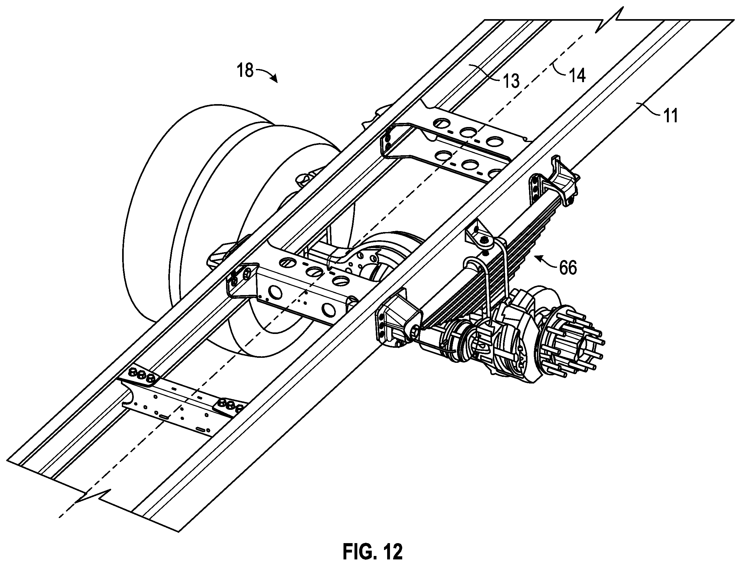 Patent US12378102 Figure 12 – Support structure for a ladder assembly of a fire apparatus