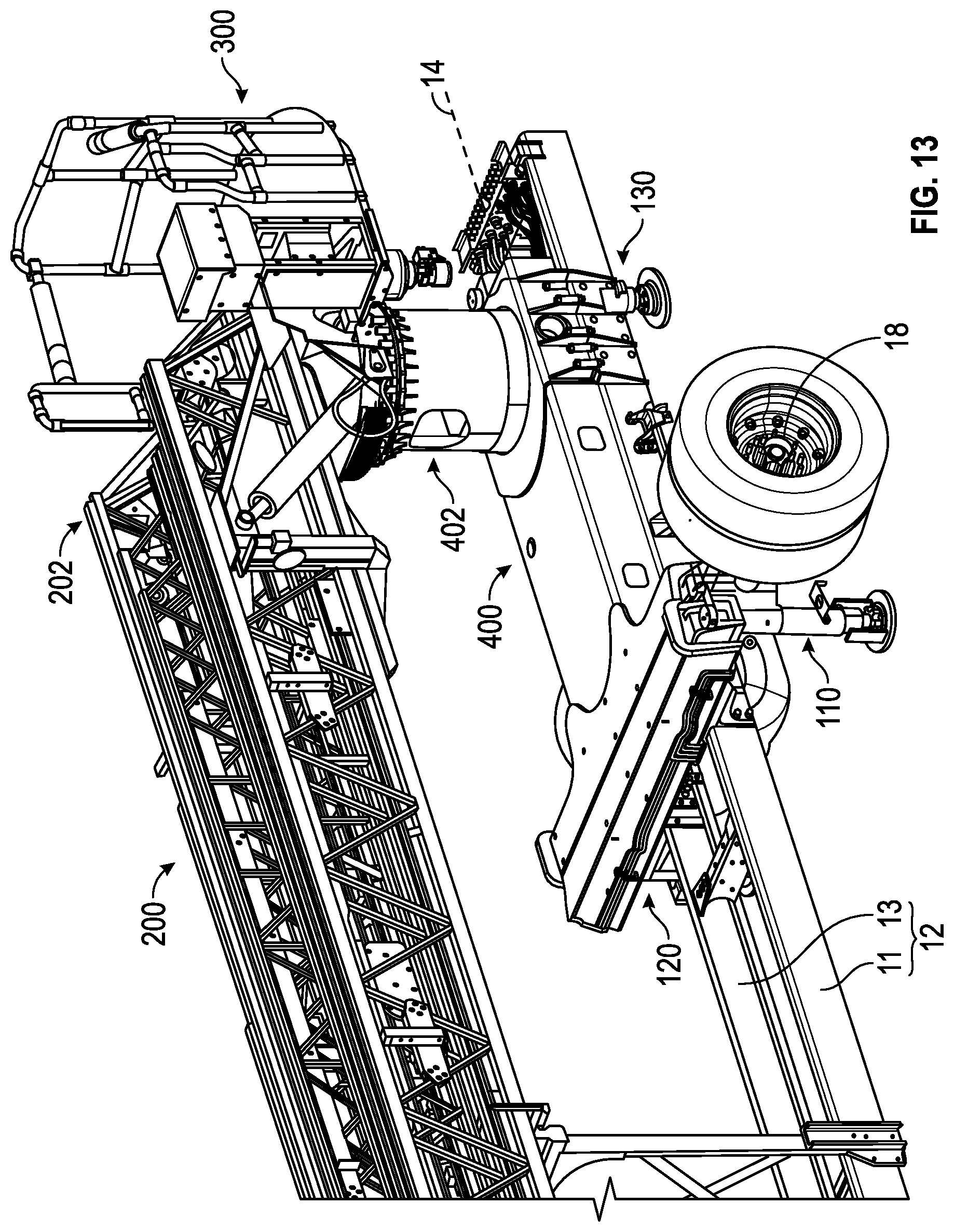 Patent US12378102 Figure 13 – Support structure for a ladder assembly of a fire apparatus