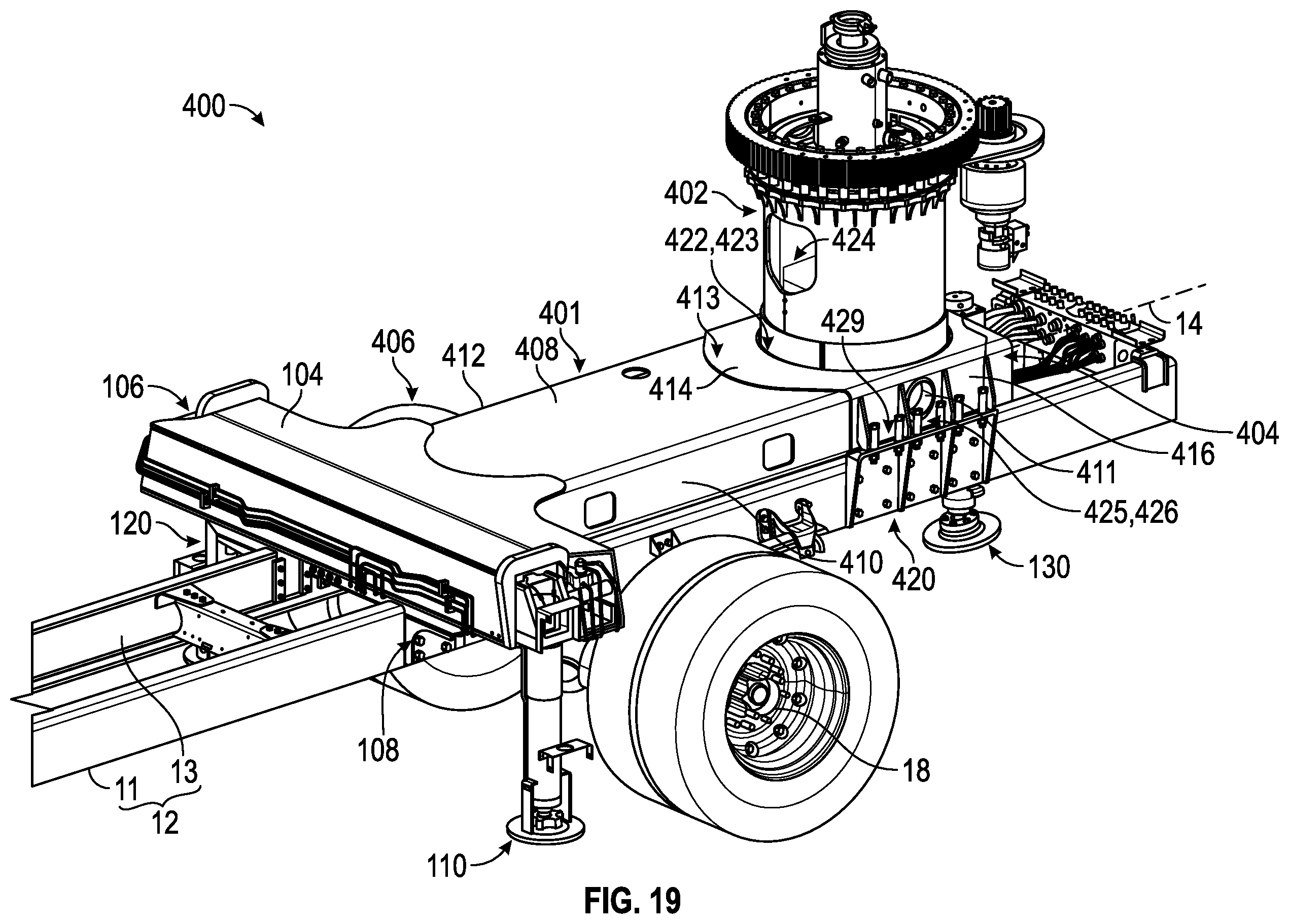 Patent US12378102 Figure 18 – Support structure for a ladder assembly of a fire apparatus