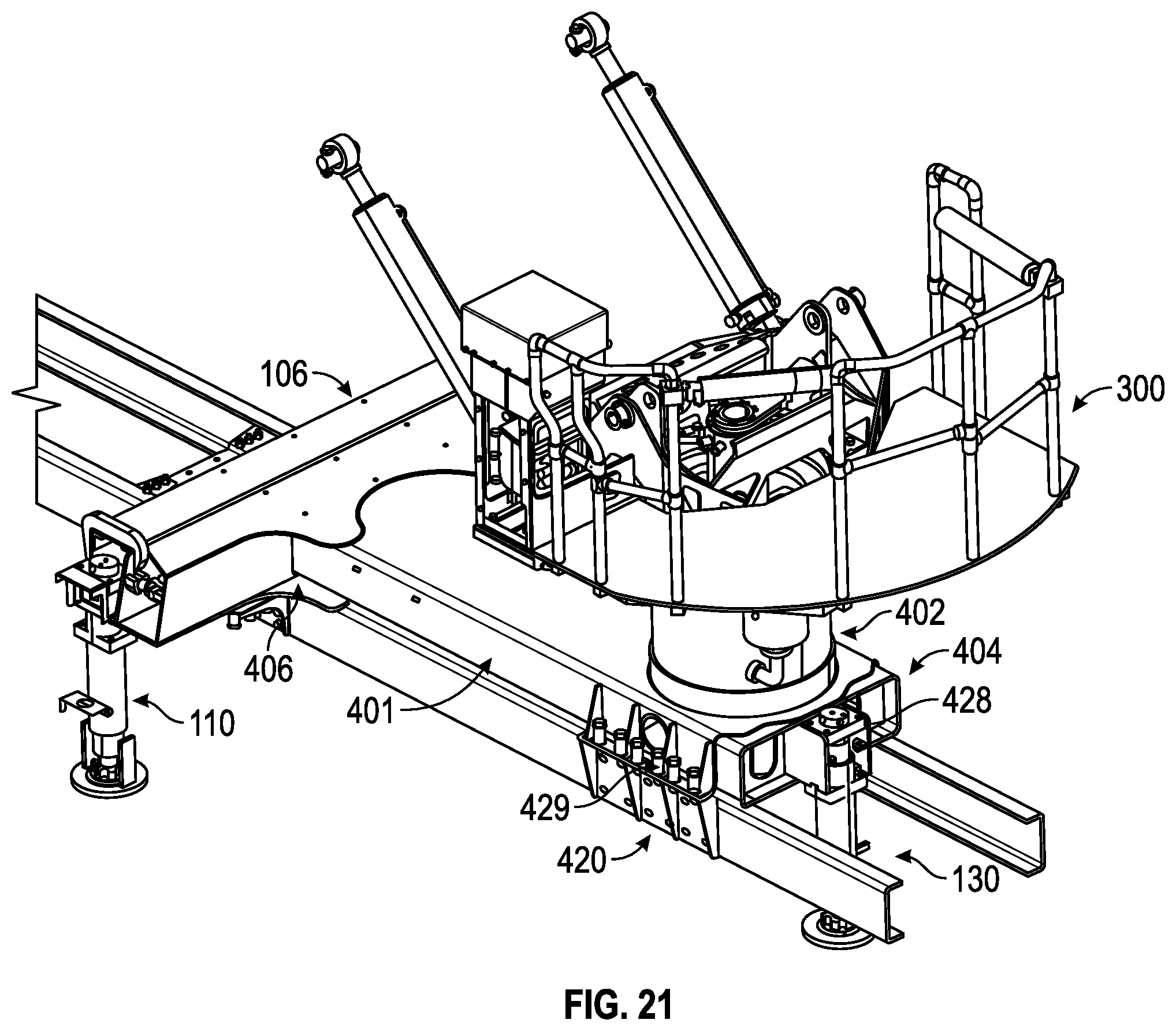 Patent US12378102 Figure 20 – Support structure for a ladder assembly of a fire apparatus
