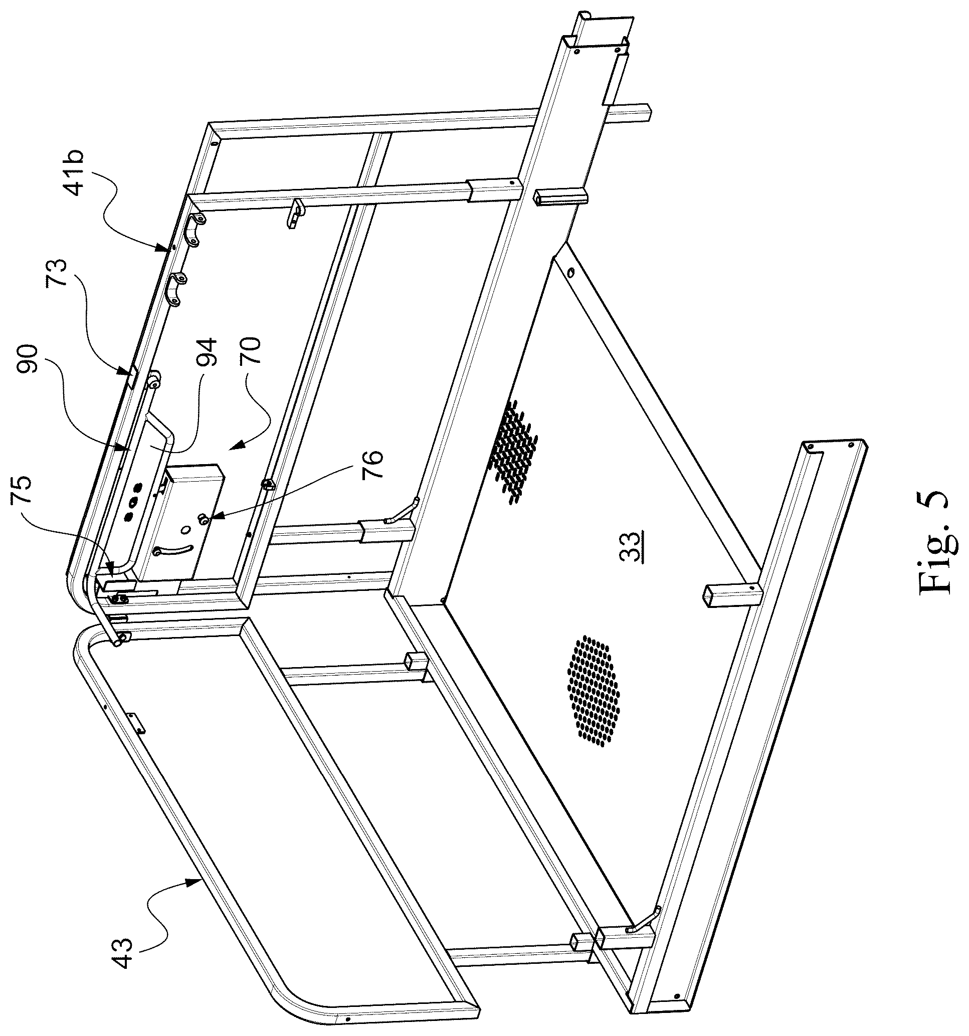 Patent US12378103 Figure 5 – Aerial lift with removable control console, comprising a protection device for preventing the operator from being crushed