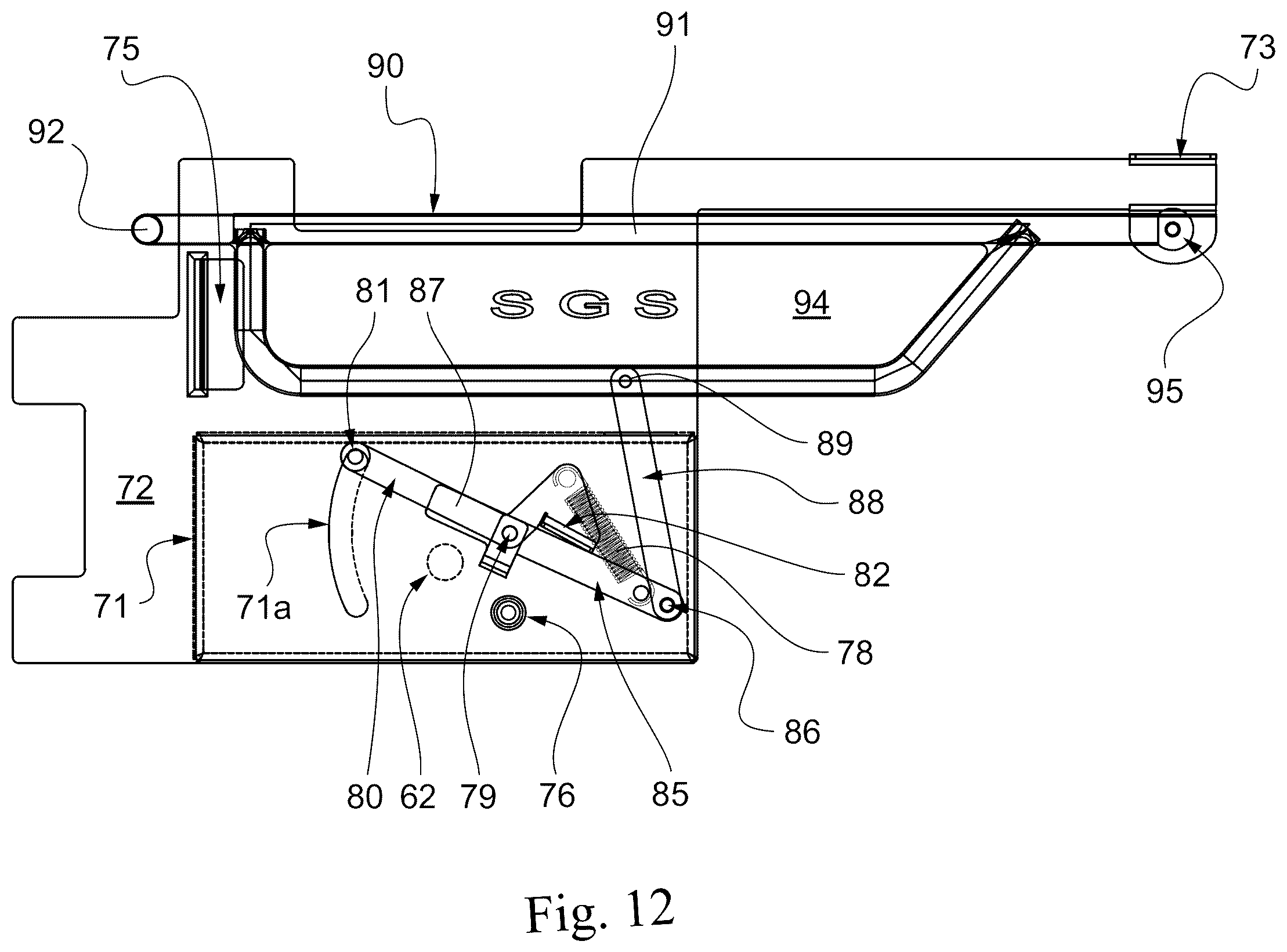 Patent US12378103 Figure 12 – Aerial lift with removable control console, comprising a protection device for preventing the operator from being crushed