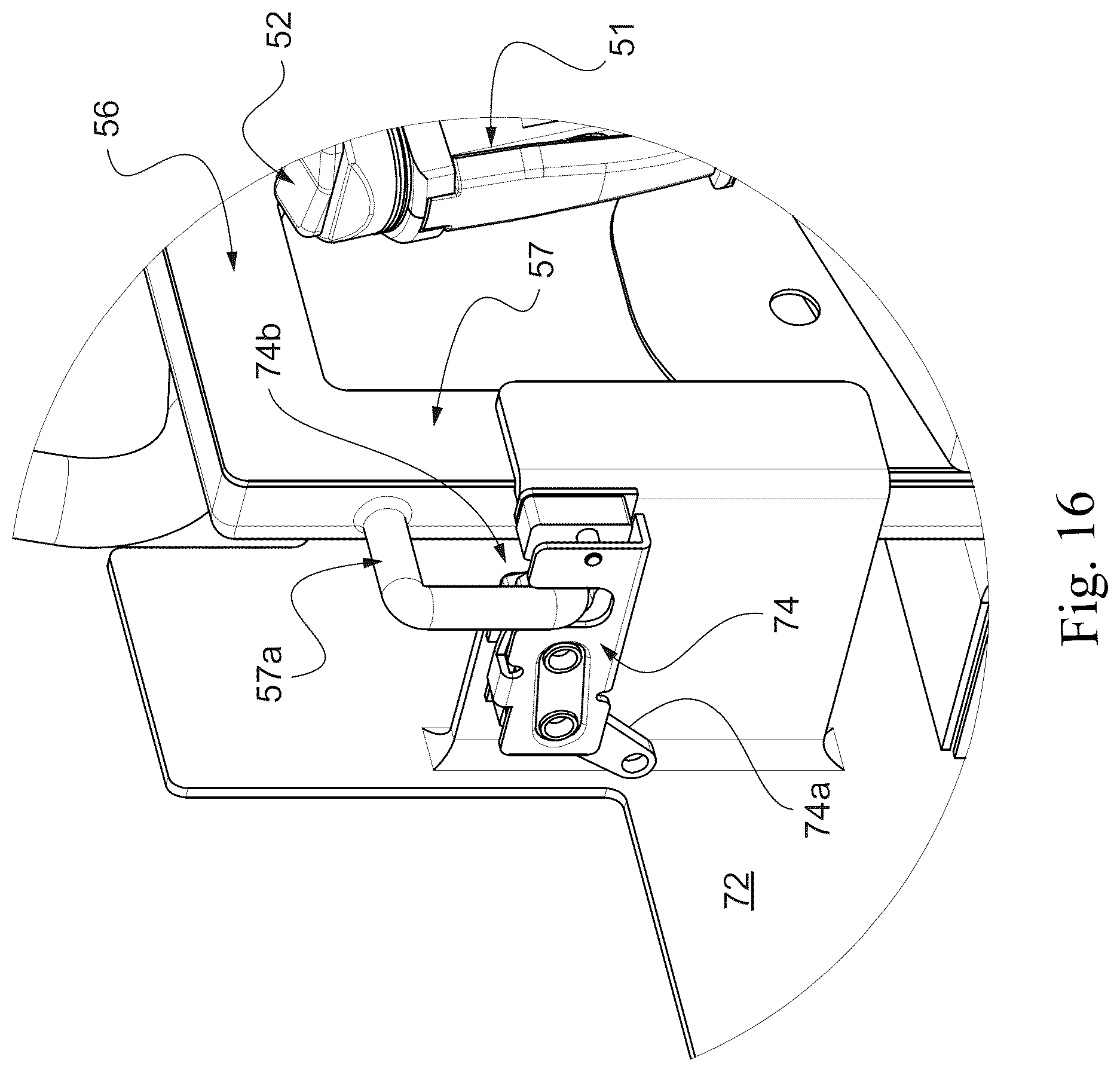 Patent US12378103 Figure 16 – Aerial lift with removable control console, comprising a protection device for preventing the operator from being crushed