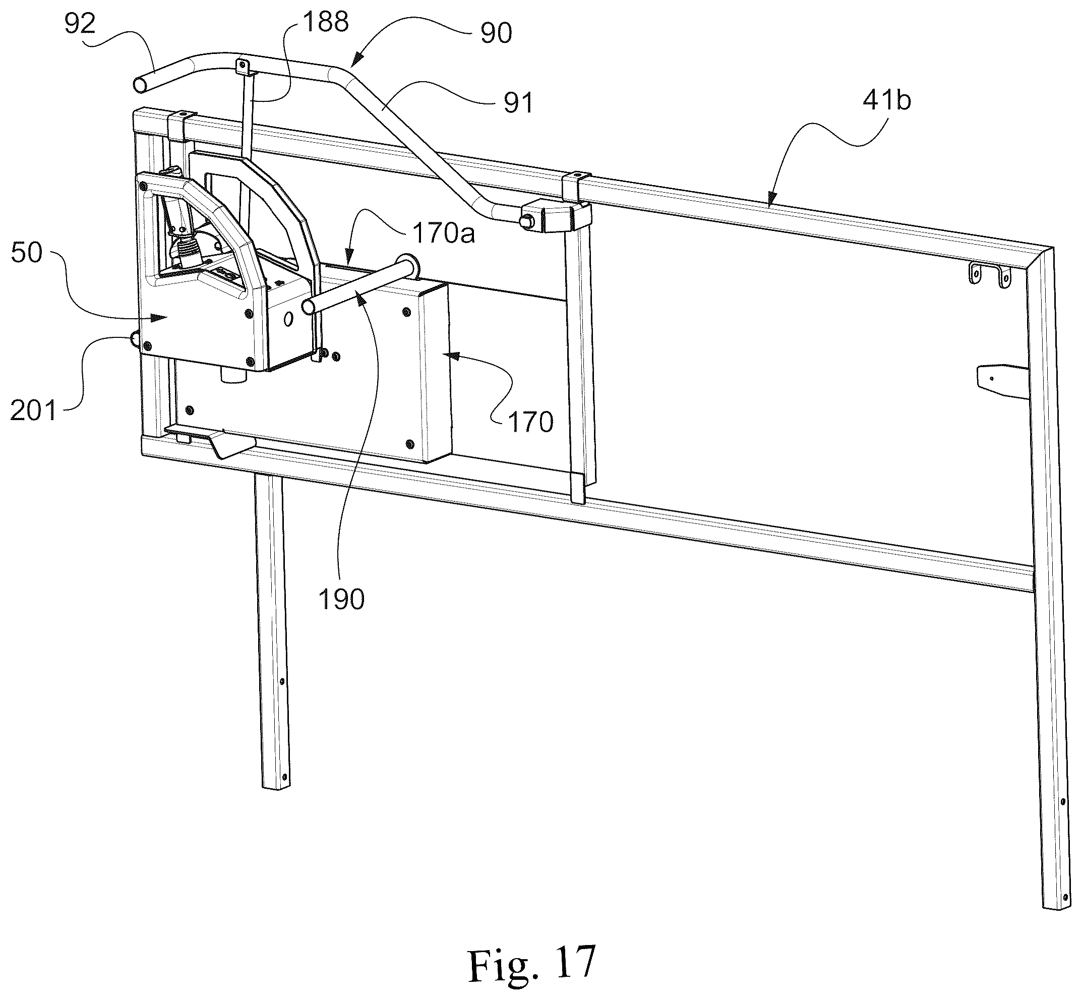 Patent US12378103 Figure 17 – Aerial lift with removable control console, comprising a protection device for preventing the operator from being crushed