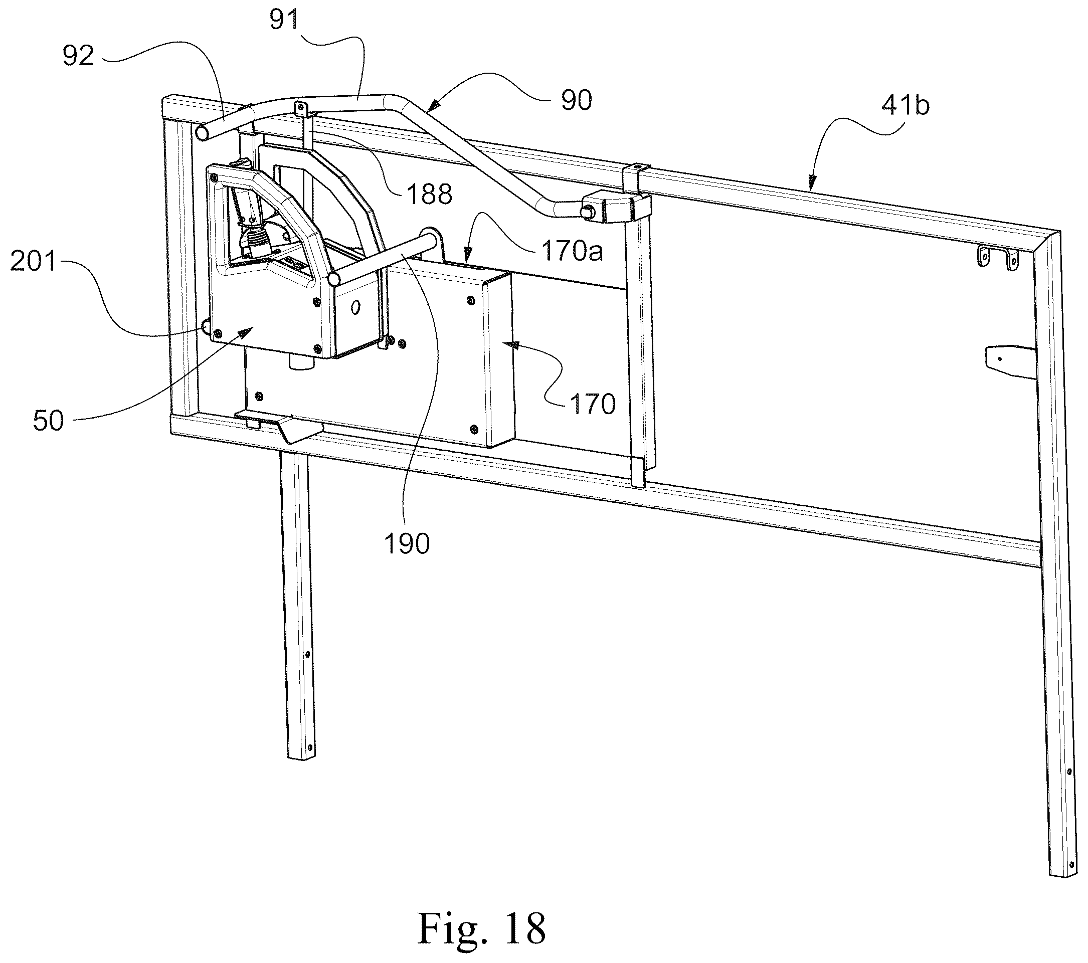 Patent US12378103 Figure 18 – Aerial lift with removable control console, comprising a protection device for preventing the operator from being crushed