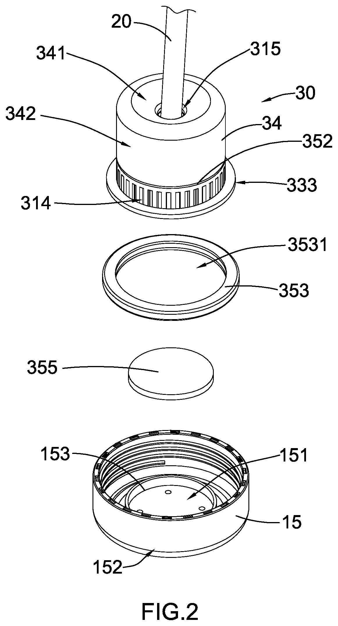 Patent US12378134 Figure 2 – Bottle with filtering arrangement