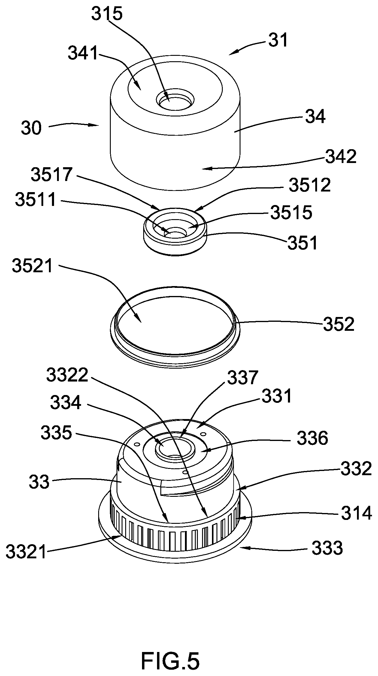 Patent US12378134 Figure 5 – Bottle with filtering arrangement
