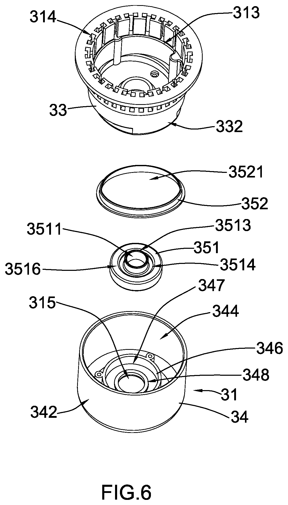 Patent US12378134 Figure 6 – Bottle with filtering arrangement
