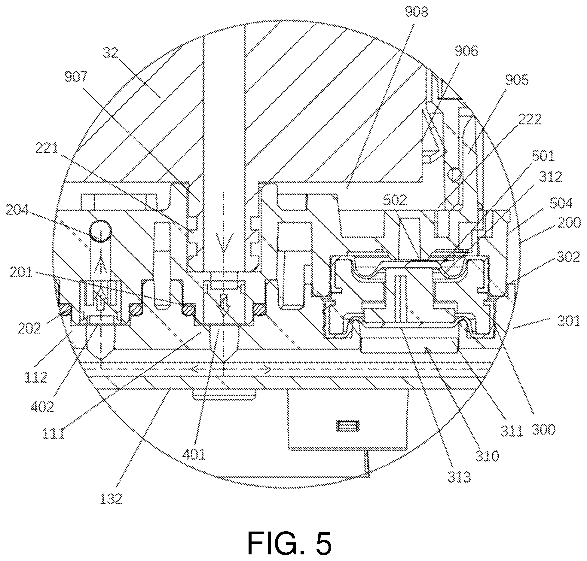 Patent US12378135 Figure 5 – Double-water-output cylindrical integrated water purifier