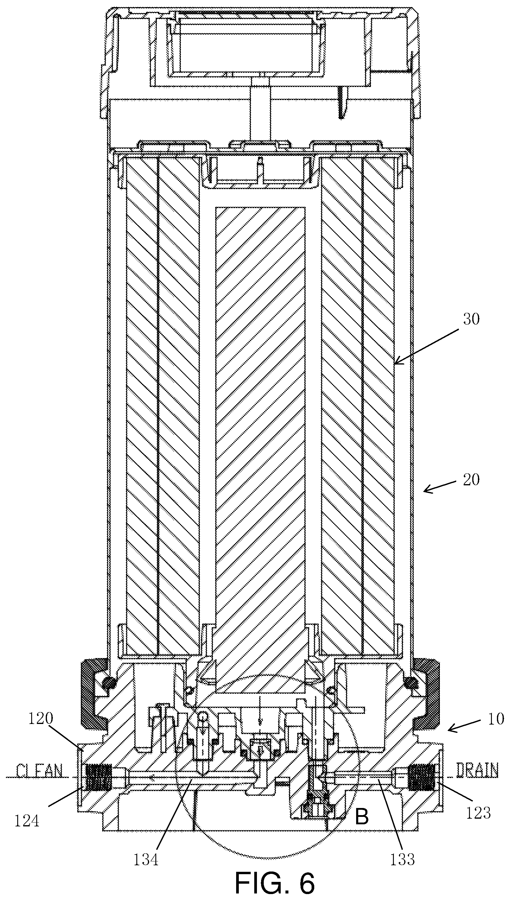 Patent US12378135 Figure 6 – Double-water-output cylindrical integrated water purifier
