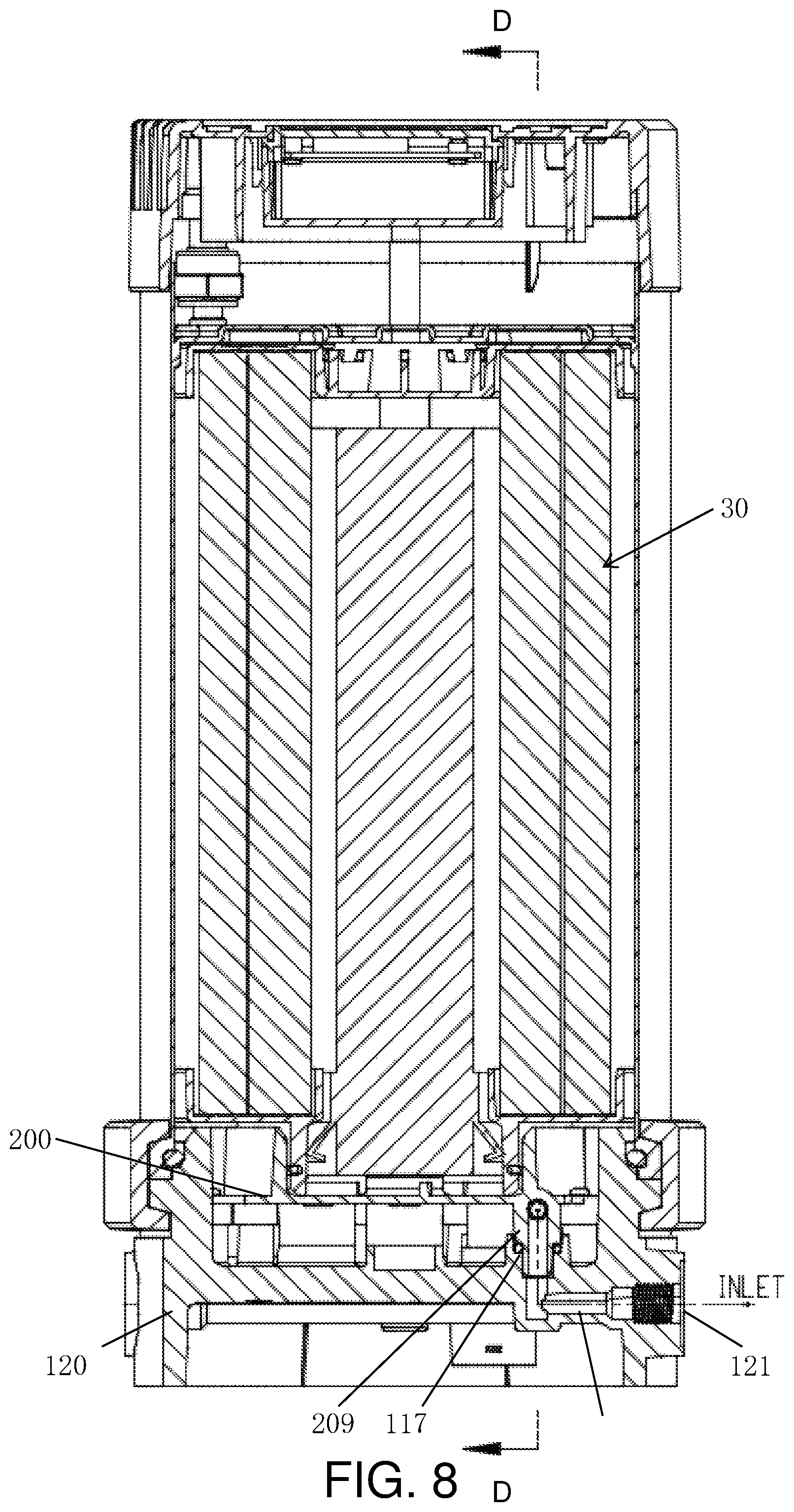 Patent US12378135 Figure 8 – Double-water-output cylindrical integrated water purifier