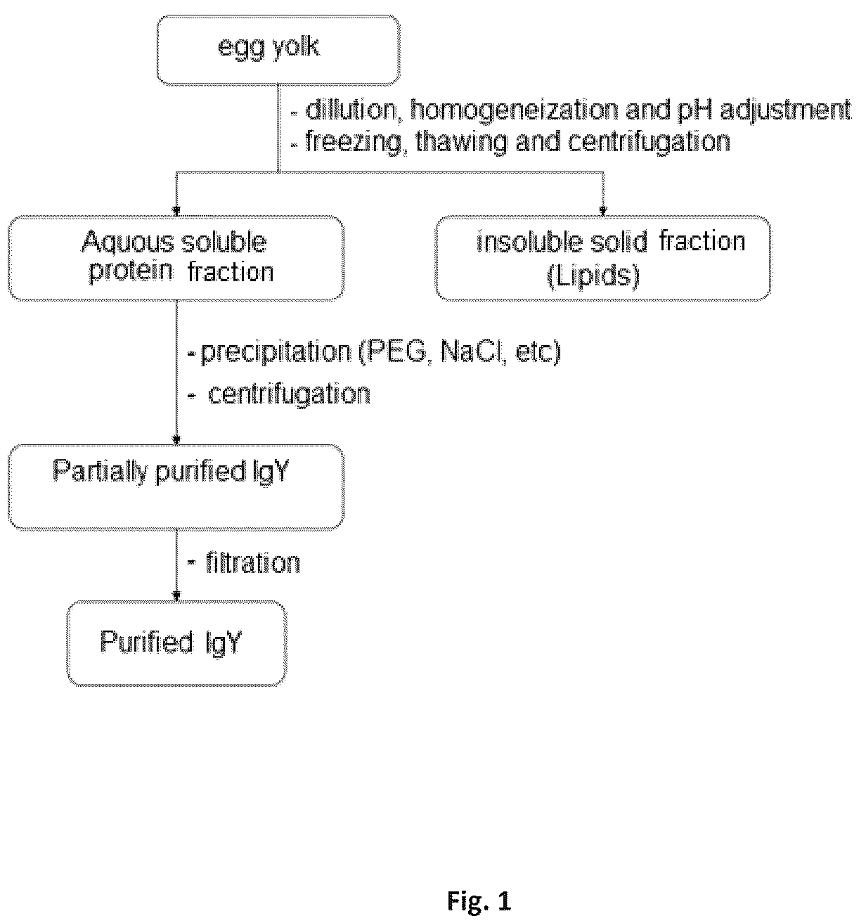 Patent US12378283 Figure 1 – Process for purifying an antibody from egg yolk, products and uses thereof