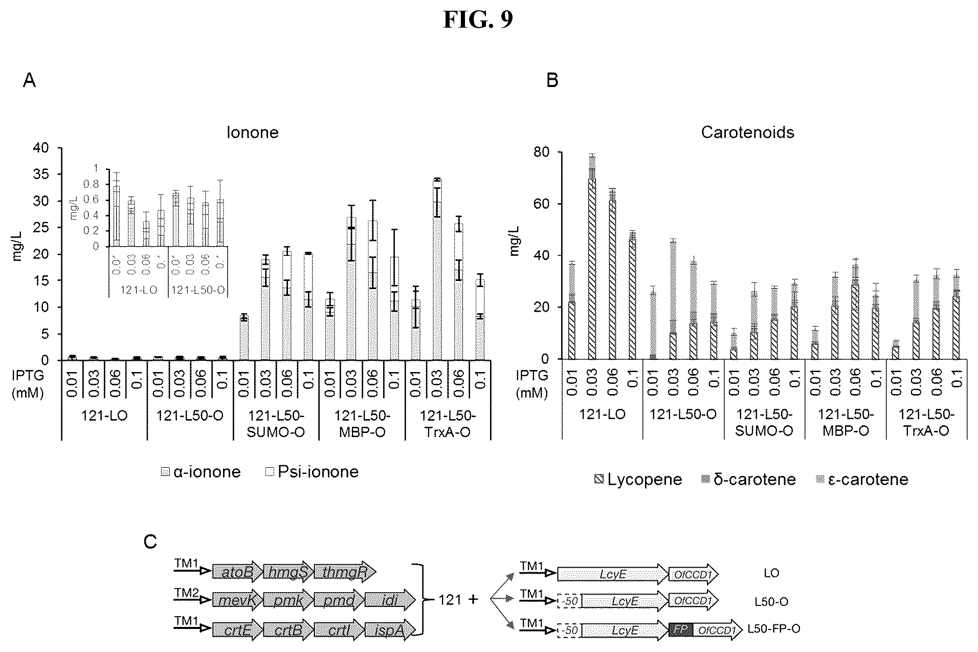 Patent US12378561 Figure 9 – Production of carotenoids and apocarotenoids