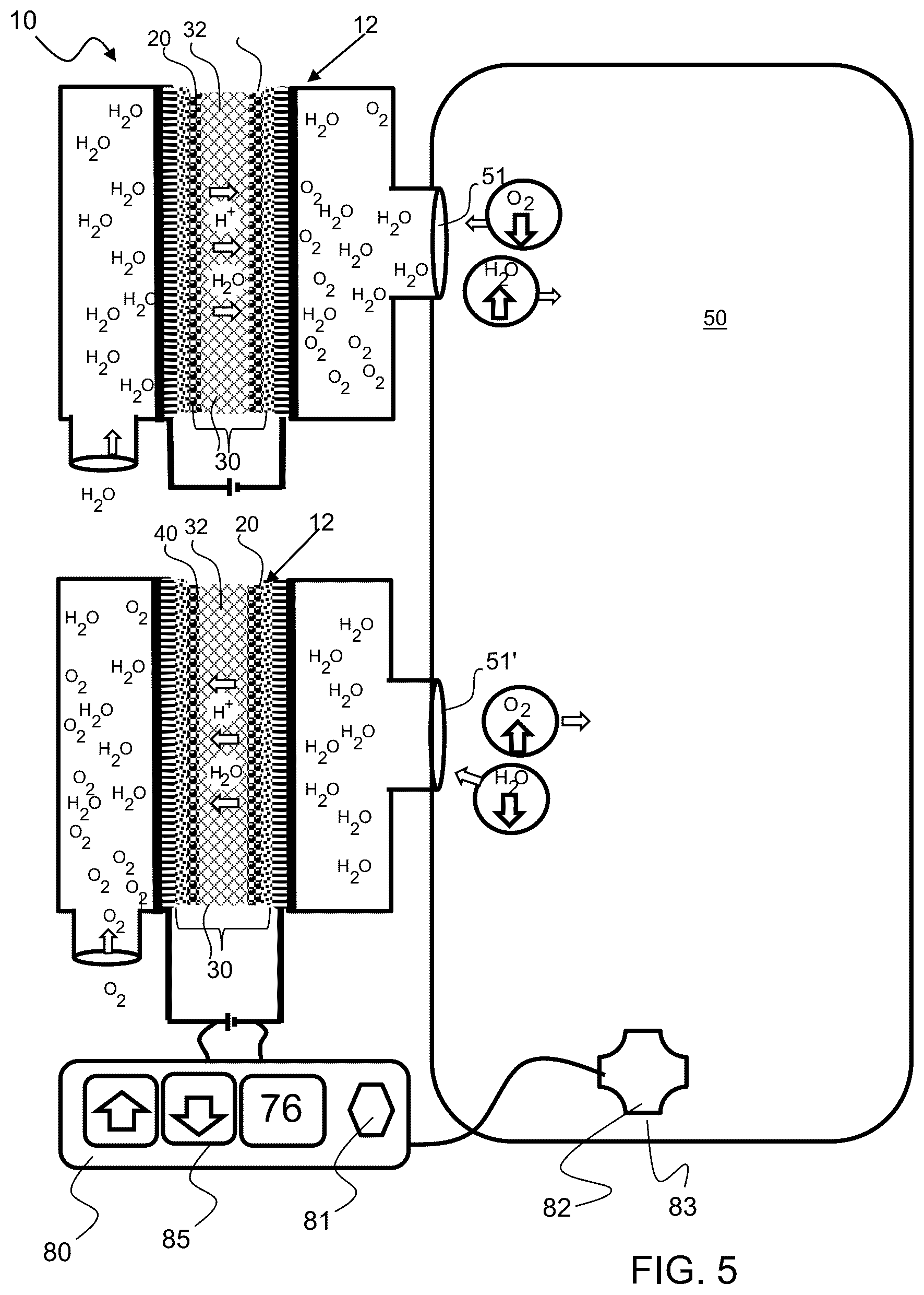 Patent US12378682 Figure 5 – Electrolysis cell assembly utilizing an anion exchange membrane