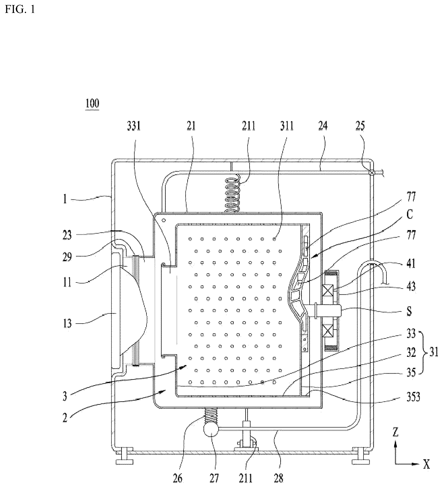 Patent US12378712 Figure 1 – Apparatus for treating laundry