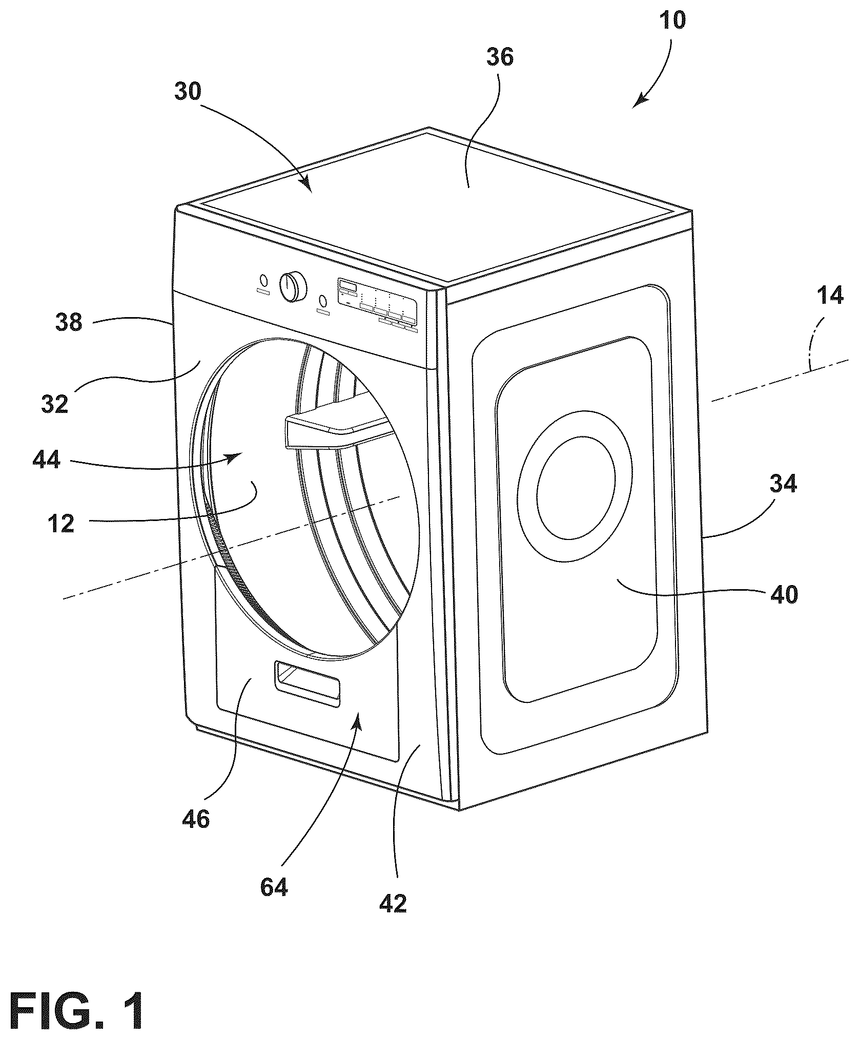Patent US12378716 Figure 1 – Laundry appliance