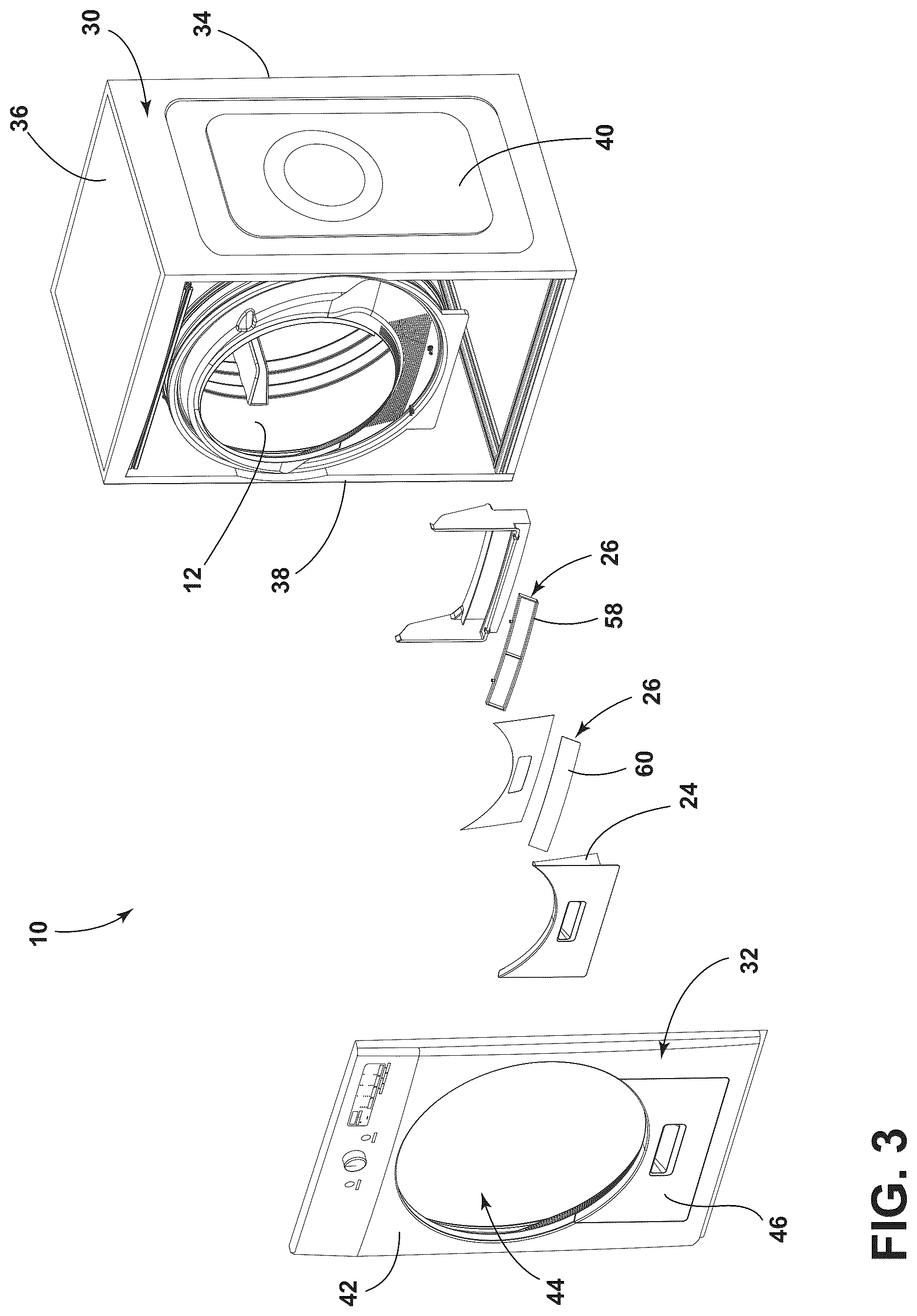 Patent US12378716 Figure 3 – Laundry appliance