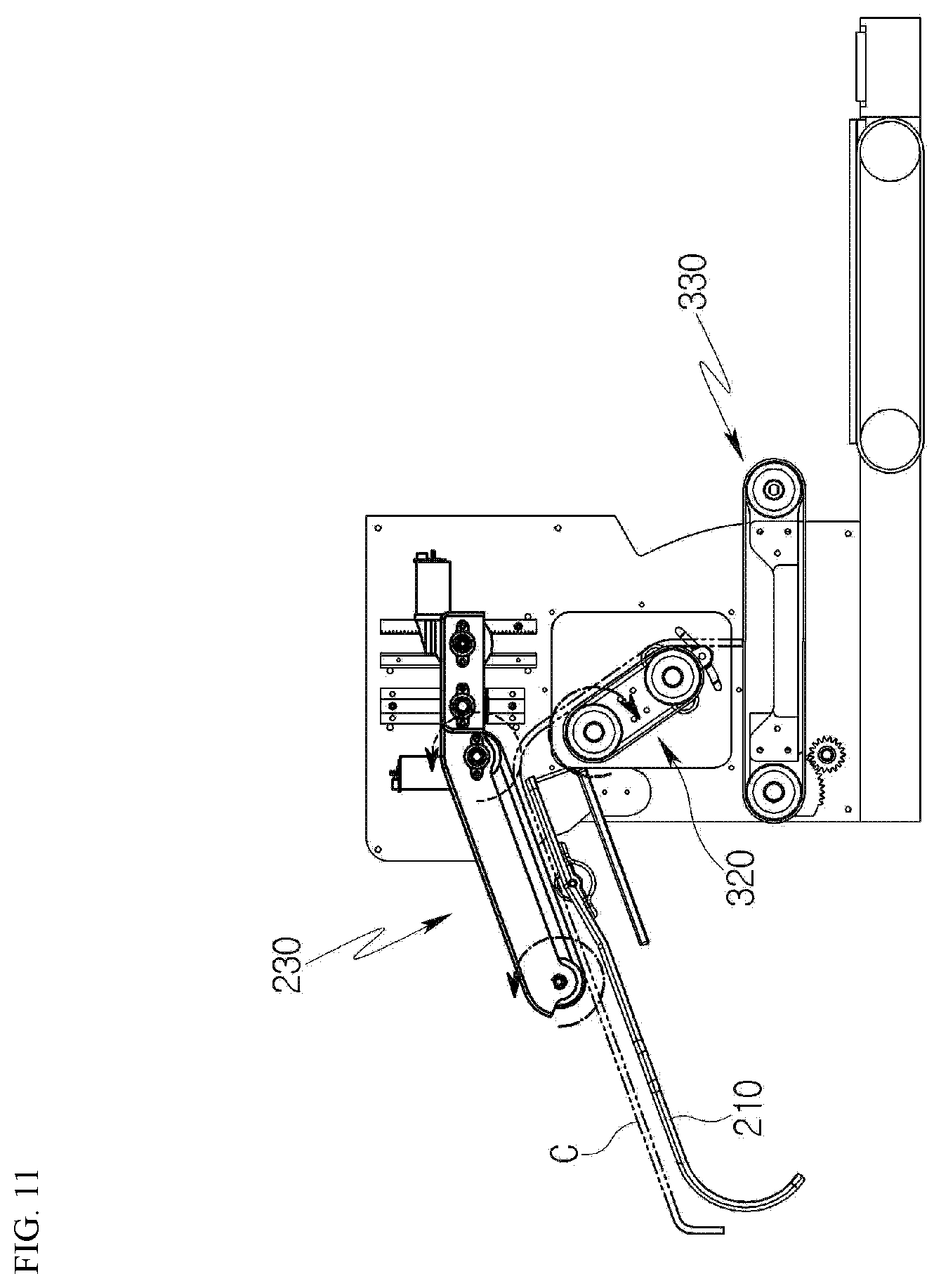 Patent US12378720 Figure 11 – Clothes folding machine