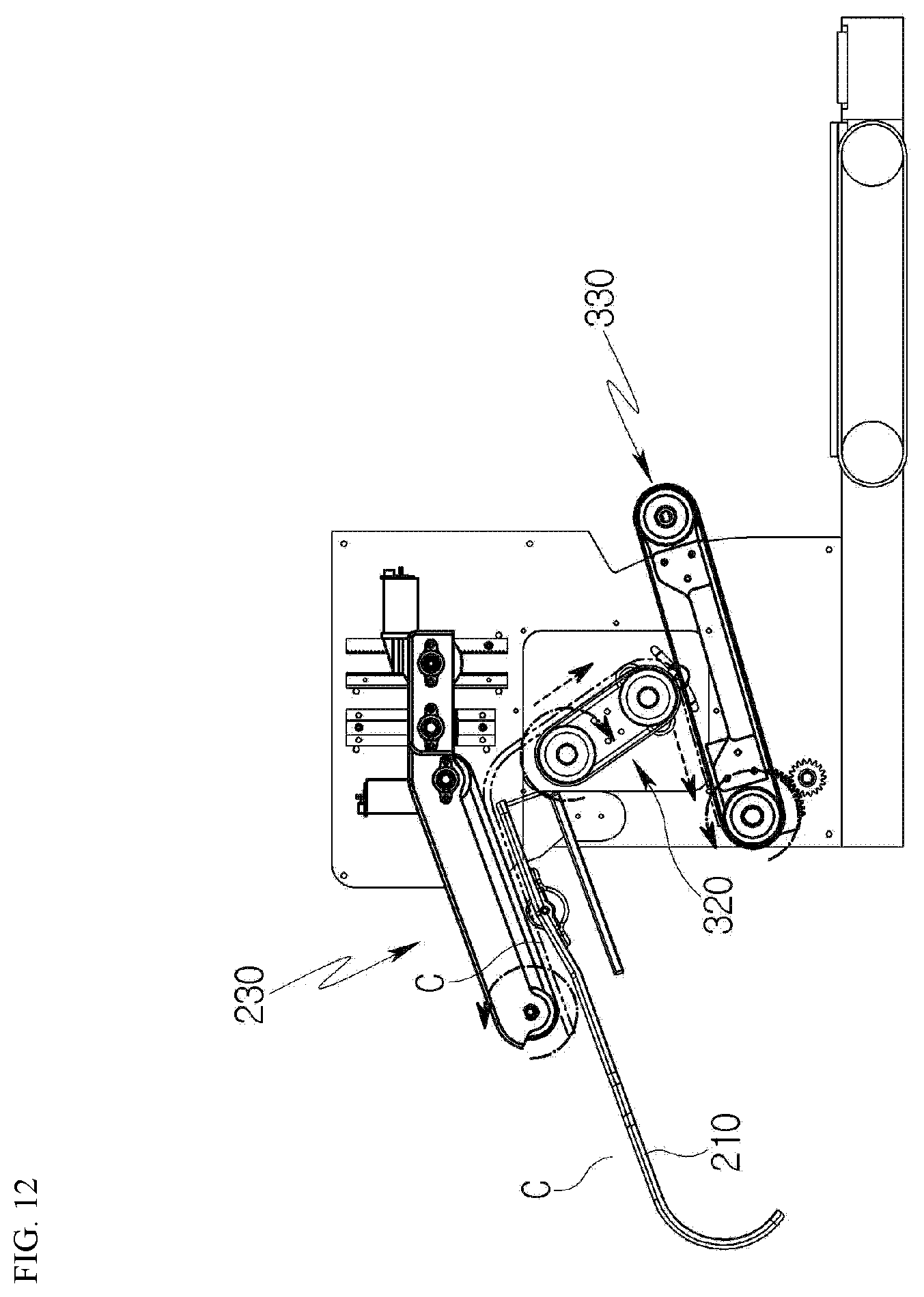 Patent US12378720 Figure 12 – Clothes folding machine