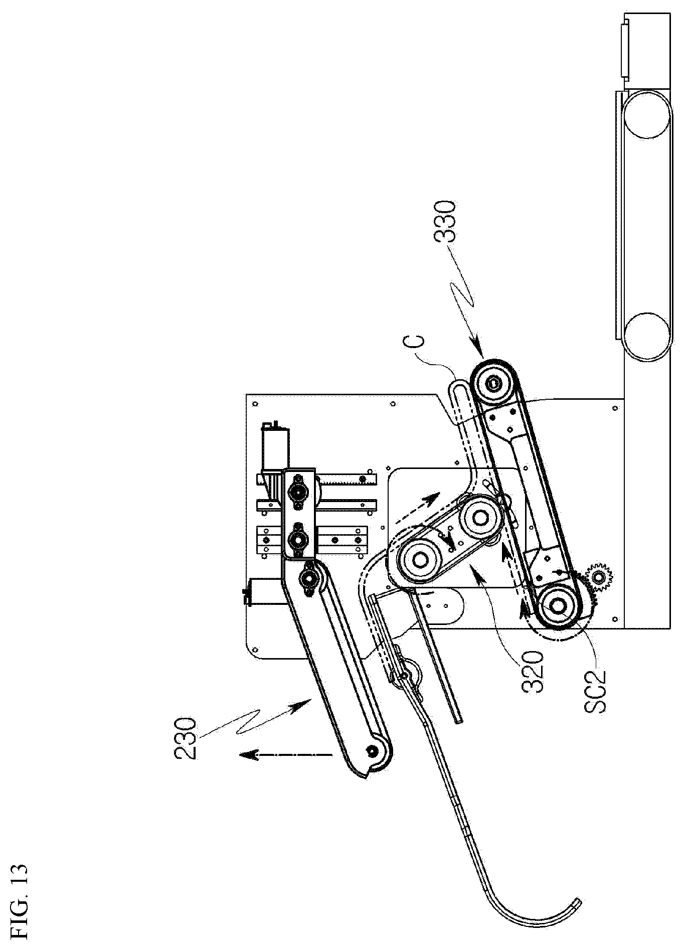 Patent US12378720 Figure 13 – Clothes folding machine