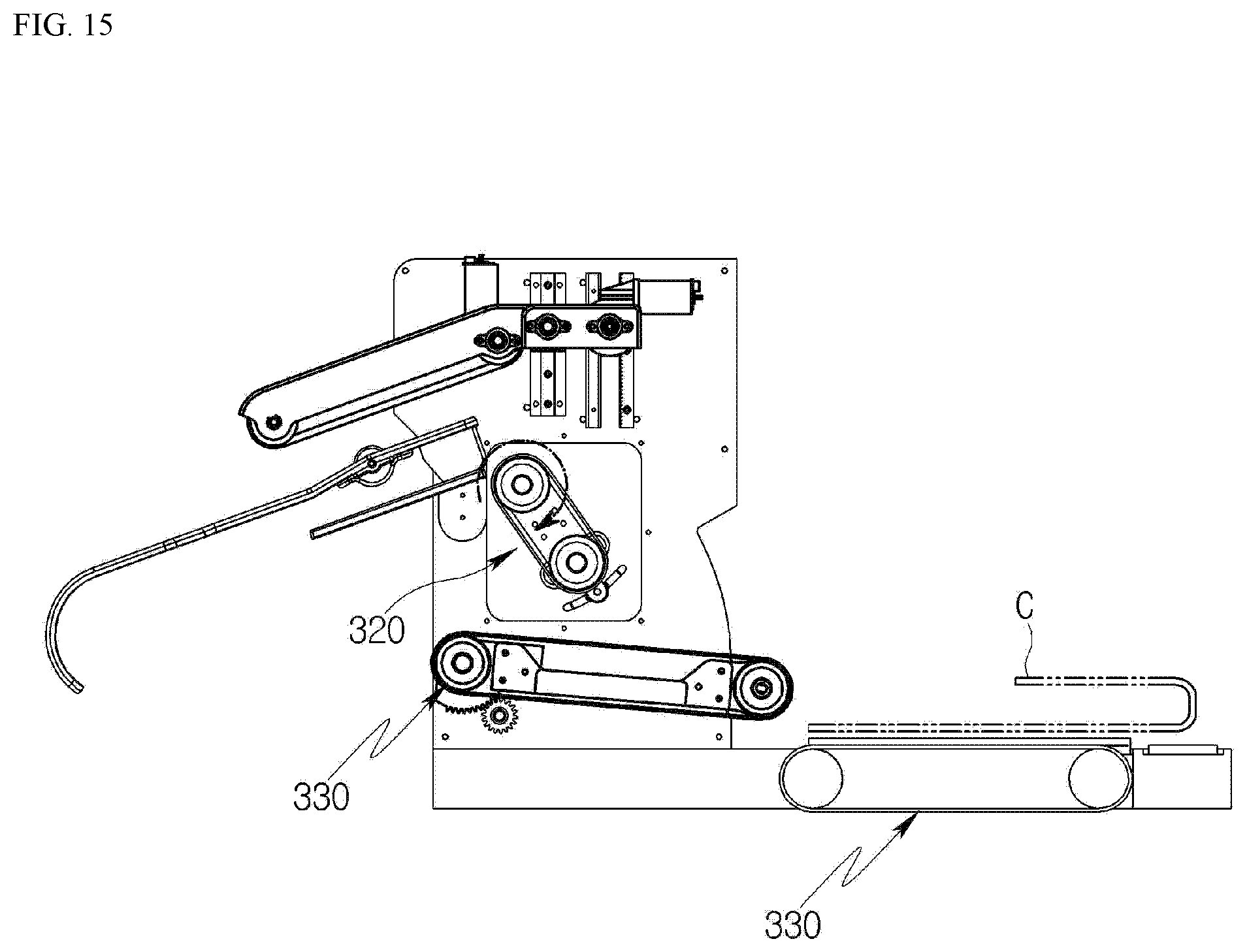 Patent US12378720 Figure 15 – Clothes folding machine