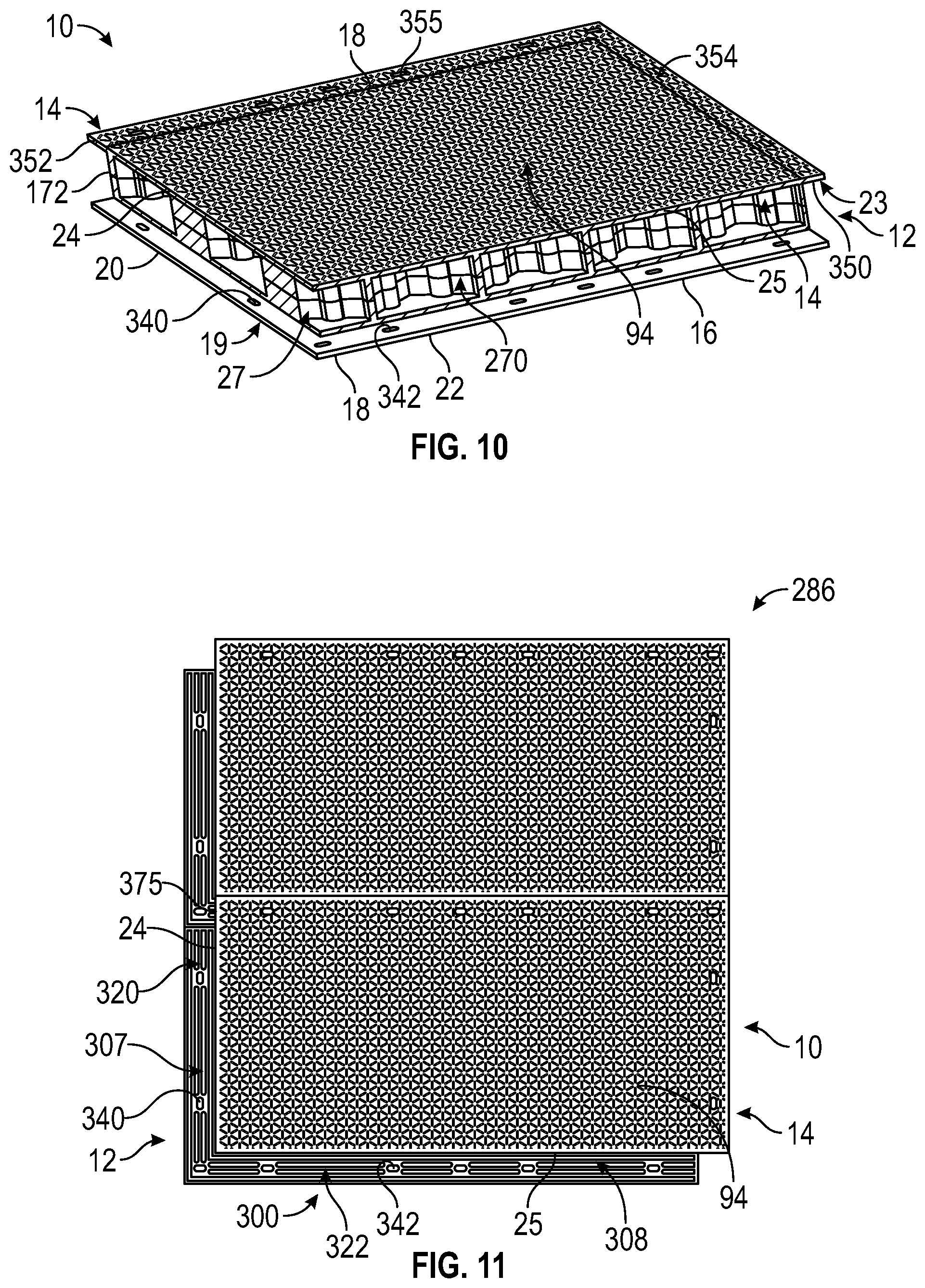 Patent US12378731 Figure 7 – Overlapping modular mat system including mat components having fortifying members