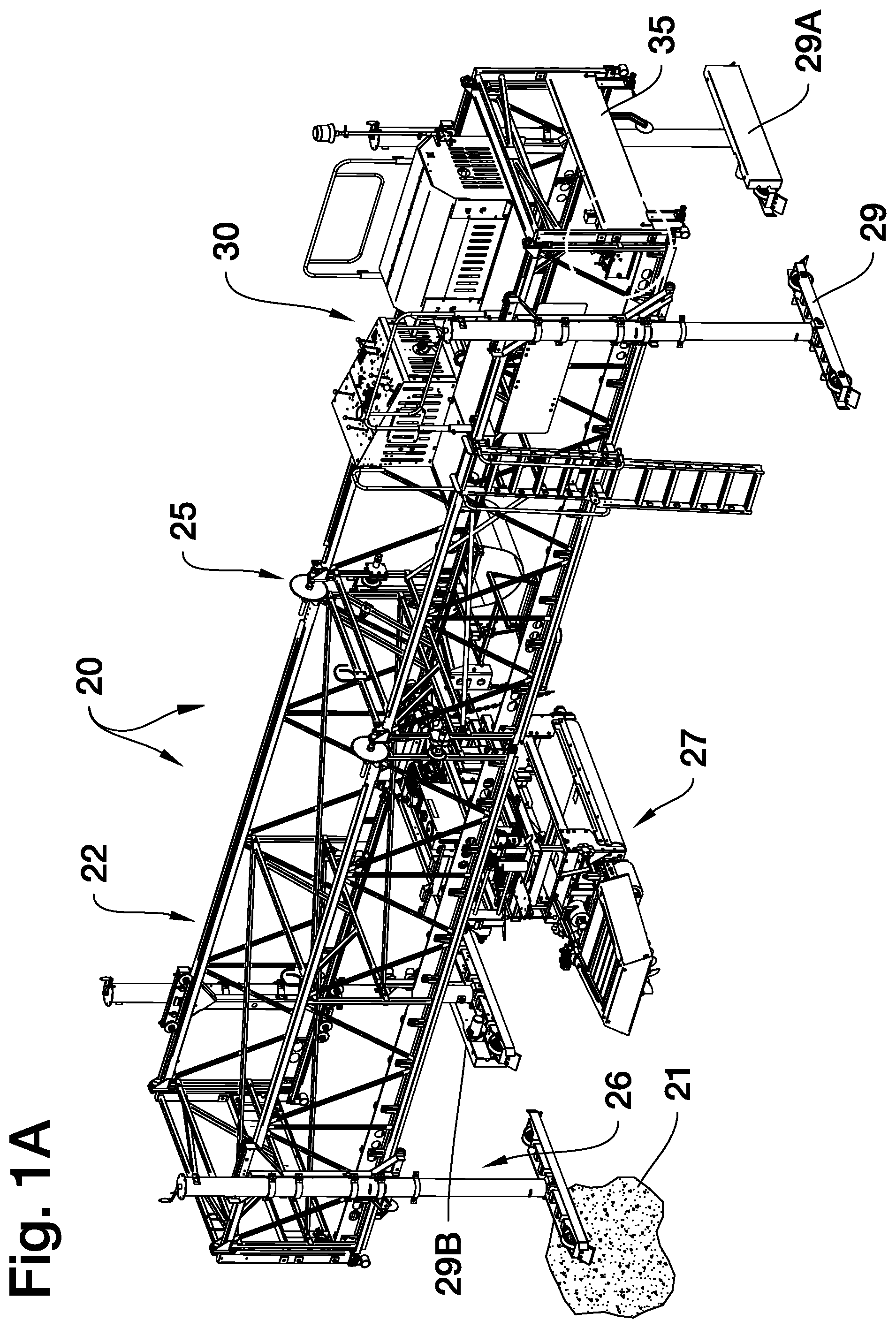Patent US12378733 Figure 1 – Bridge deck paver with enhanced hydraulic shifting